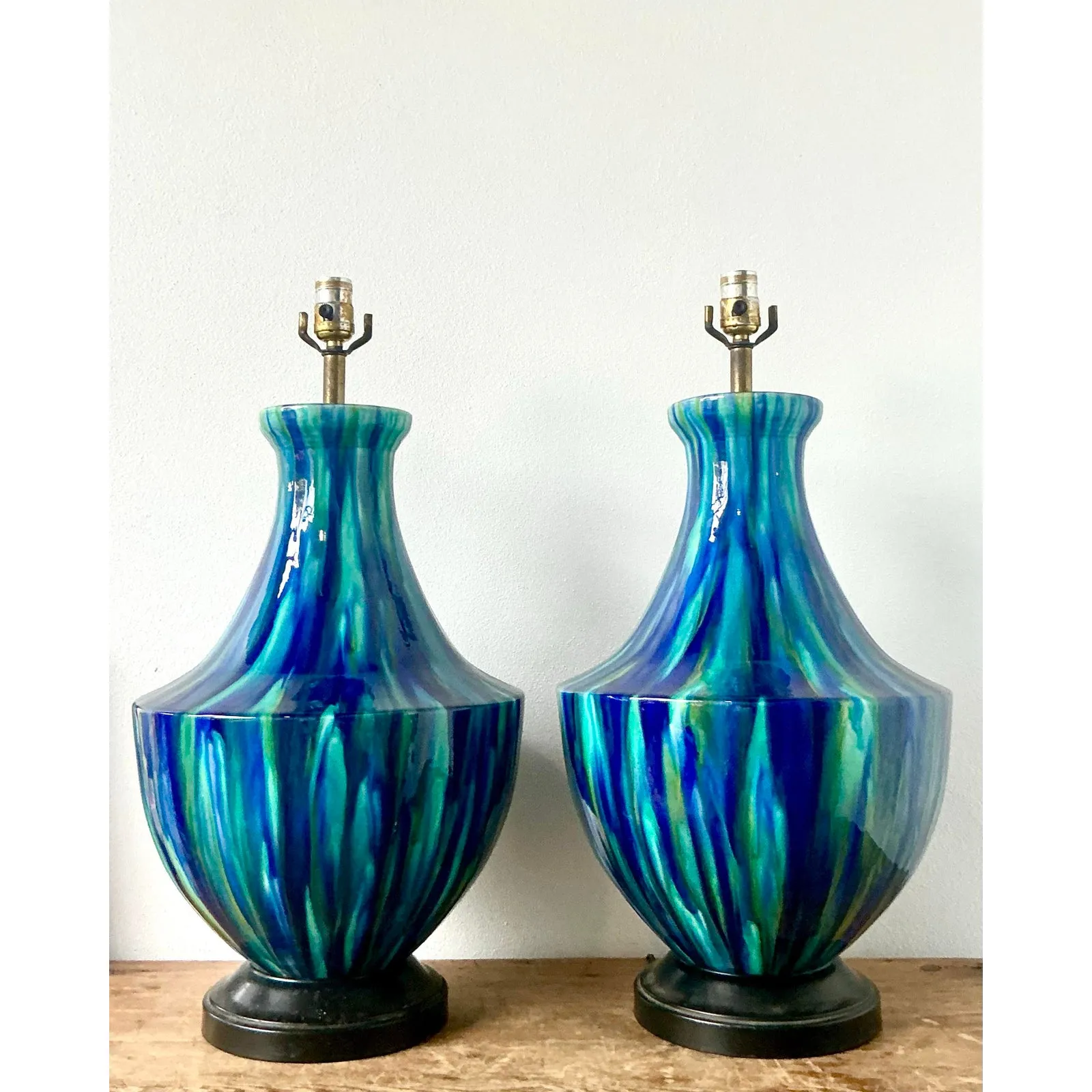 Vintage MCM Drip Glazed Ceramic Lamps - A Pair — additional photo 1