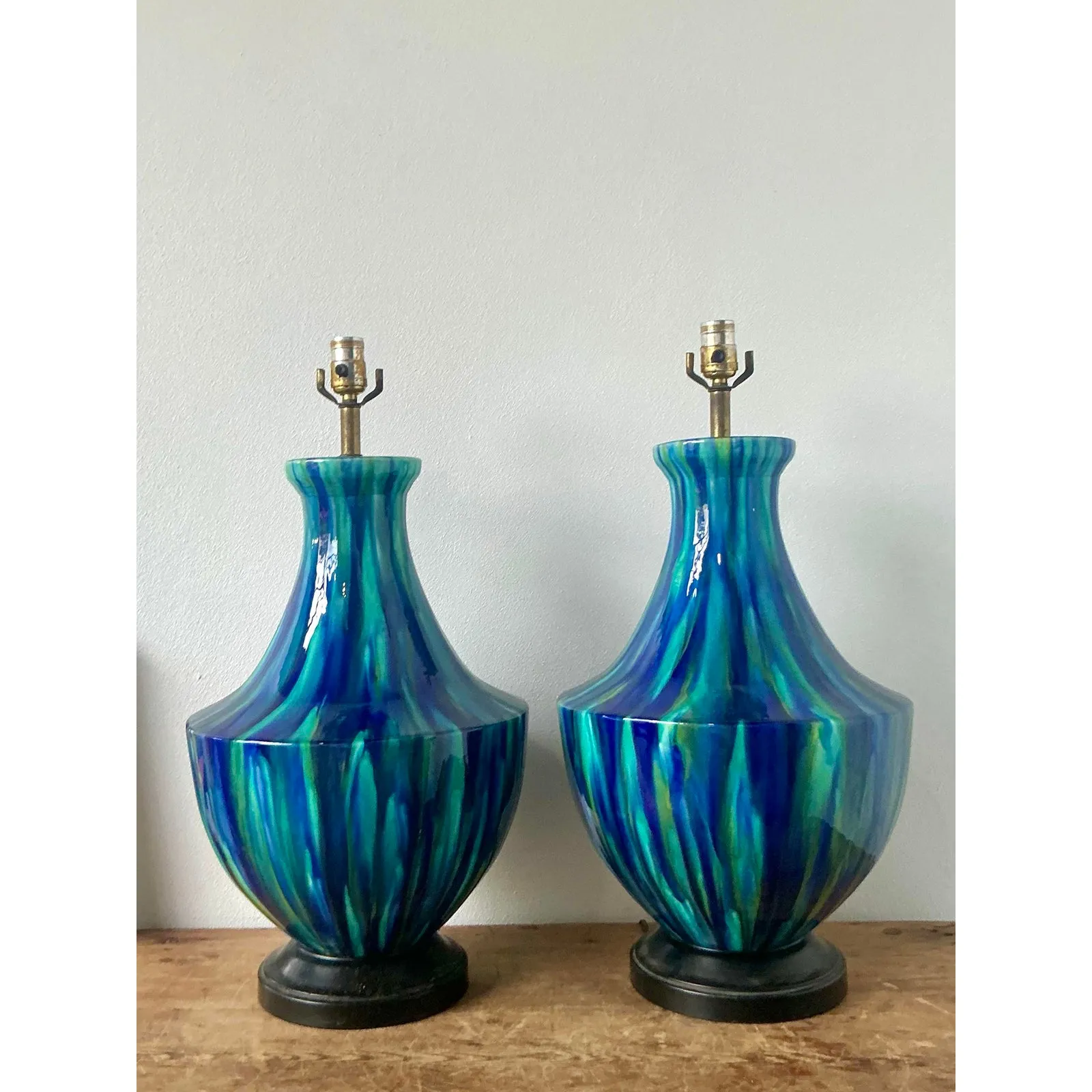 Vintage MCM Drip Glazed Ceramic Lamps - A Pair — additional photo 3