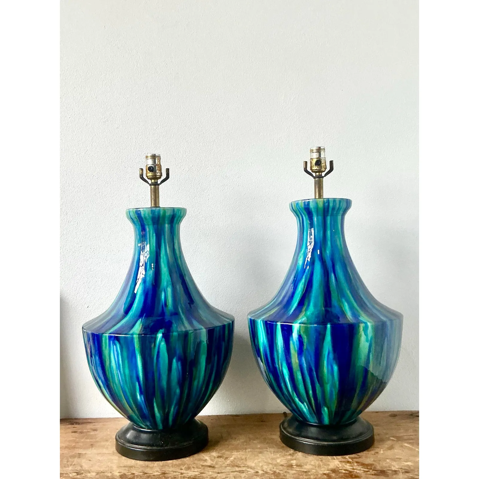 Vintage MCM Drip Glazed Ceramic Lamps - A Pair — additional photo 4