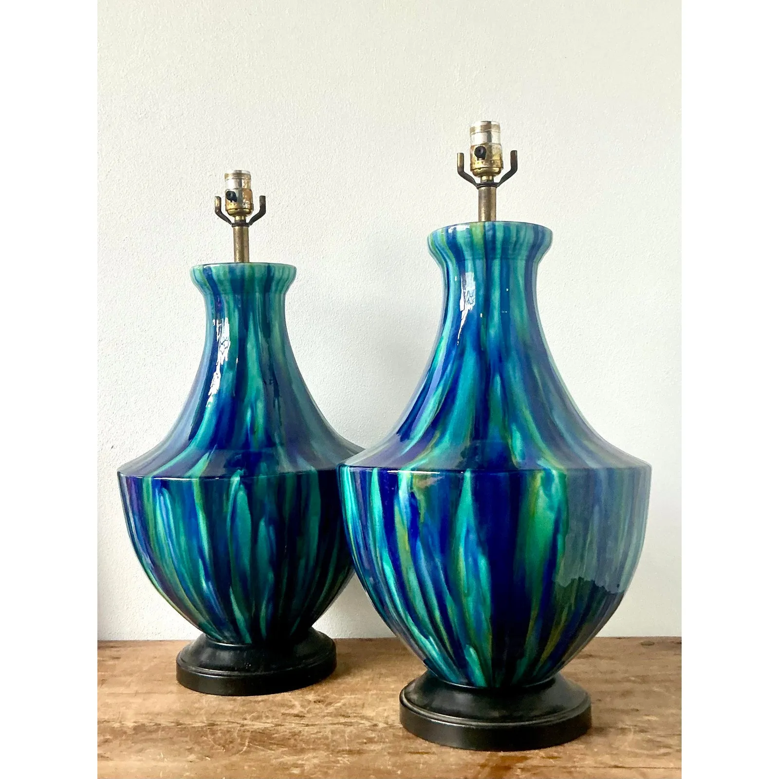 Vintage MCM Drip Glazed Ceramic Lamps - A Pair — additional photo 5