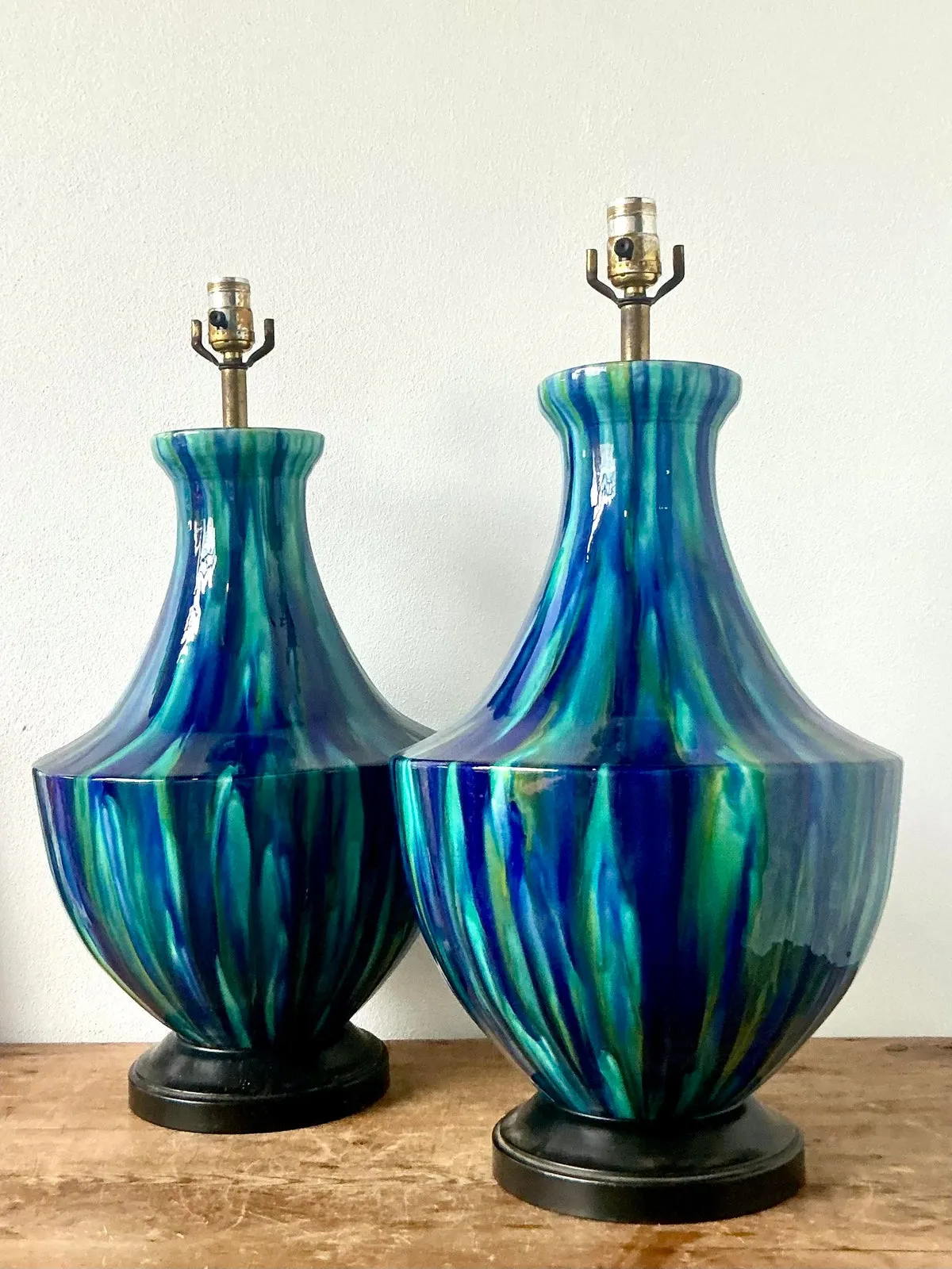 Vintage MCM Drip Glazed Ceramic Lamps - A Pair — additional photo 5