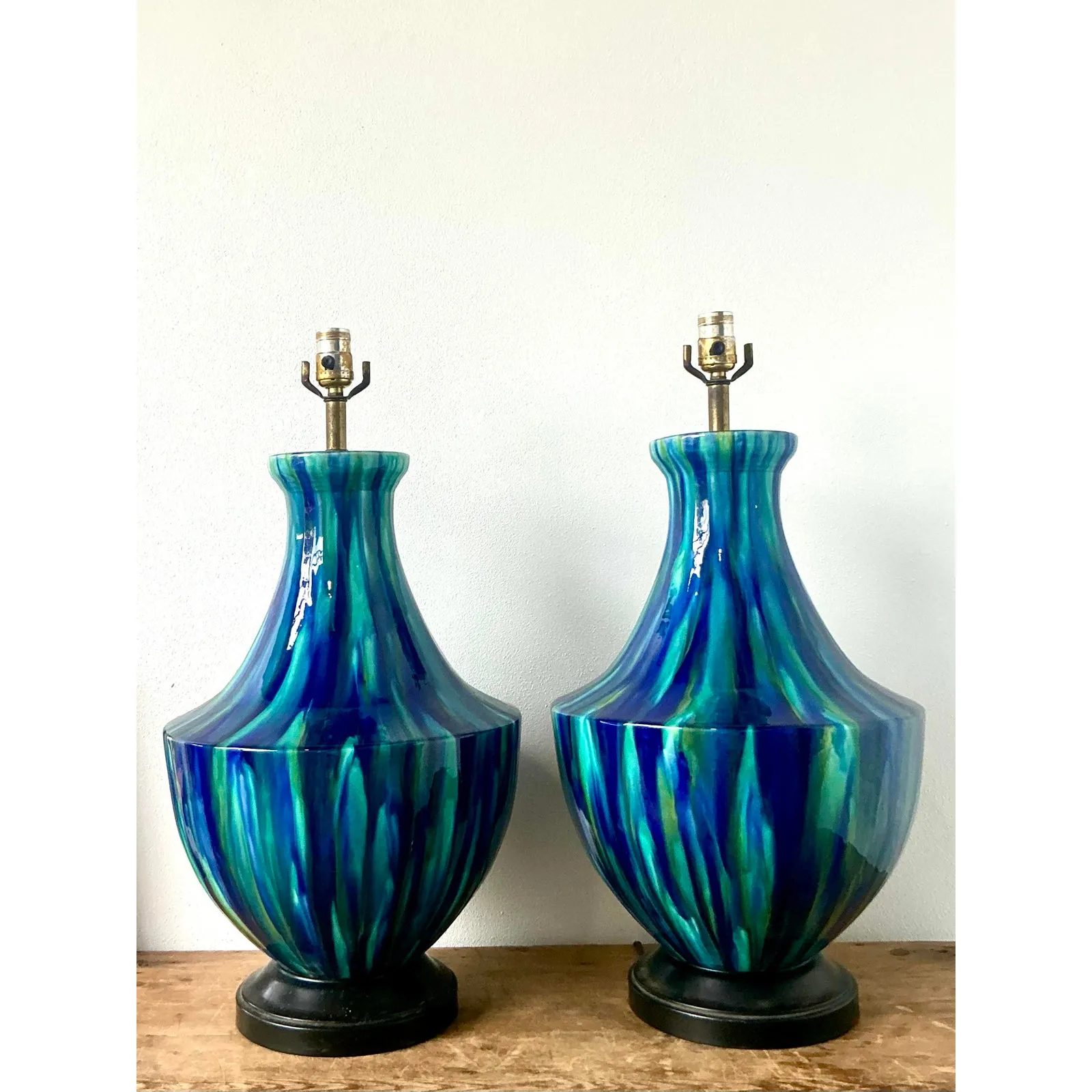 Vintage MCM Drip Glazed Ceramic Lamps - A Pair — additional photo 6
