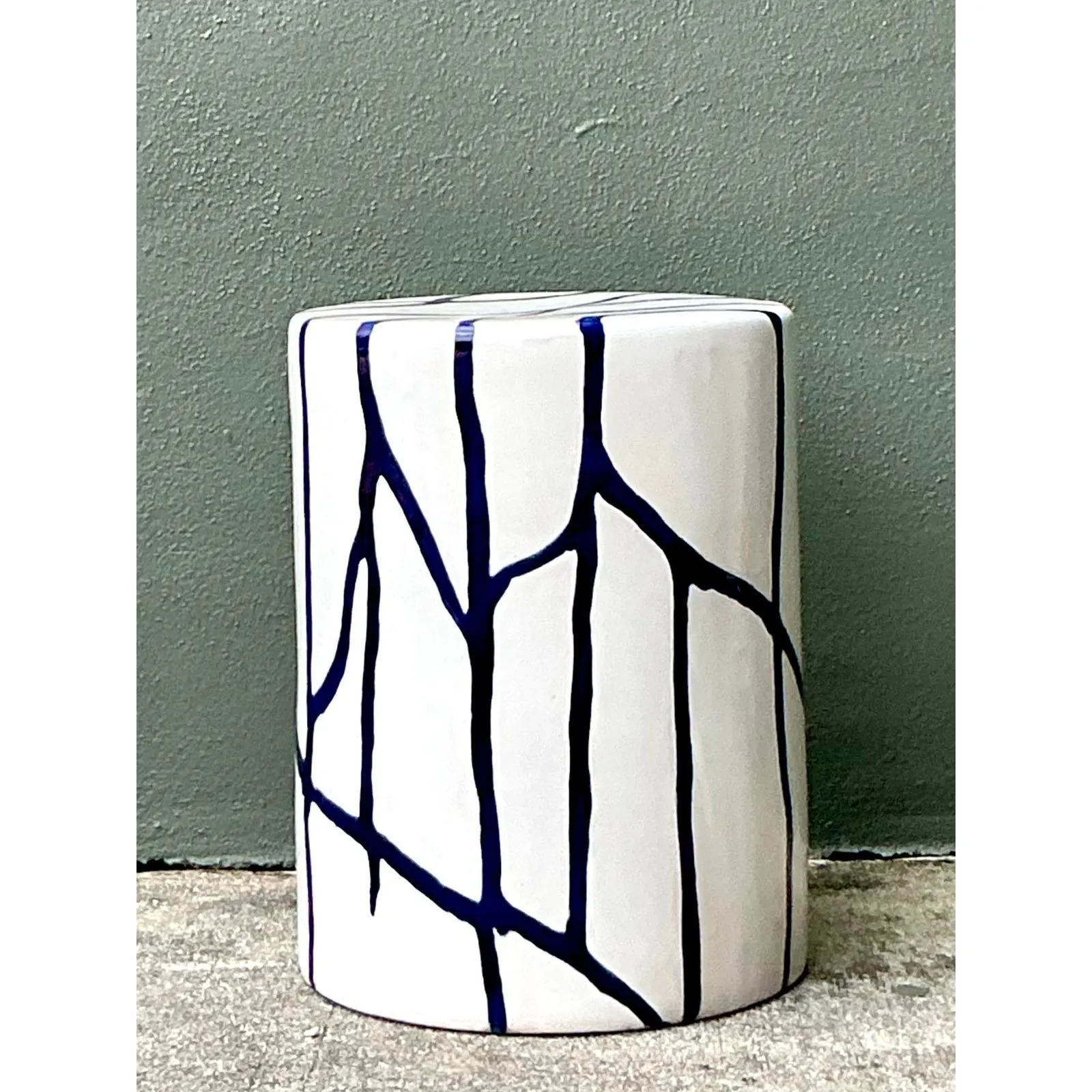 Vintage Boho Glazed Ceramic Low Stool — additional photo 2