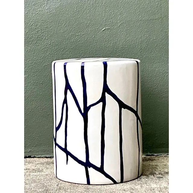 Vintage Boho Glazed Ceramic Low Stool — additional photo 3