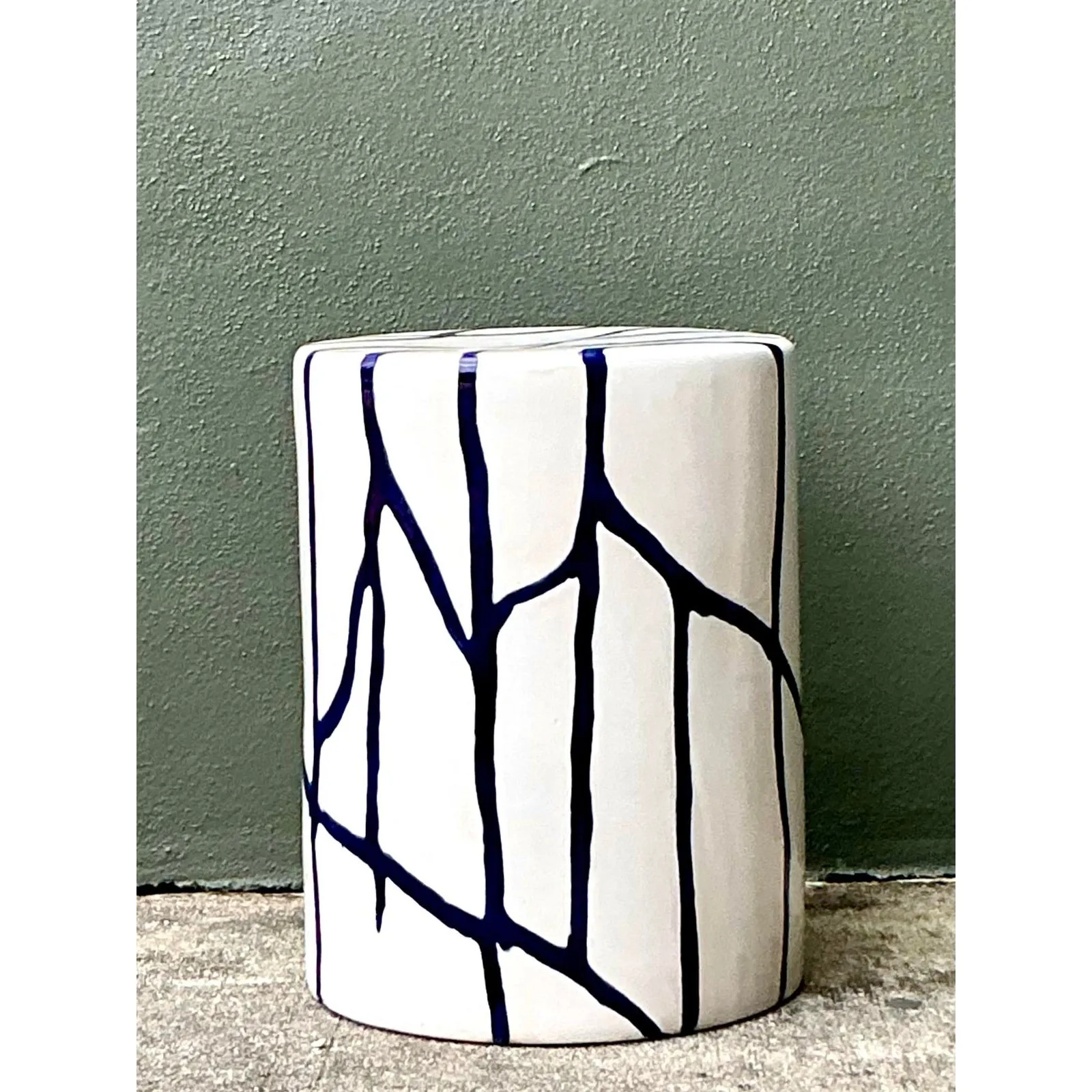 Vintage Boho Glazed Ceramic Low Stool — additional photo 4
