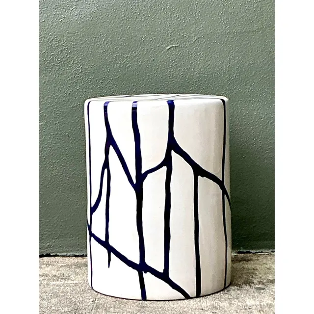 Vintage Boho Glazed Ceramic Low Stool — additional photo 4