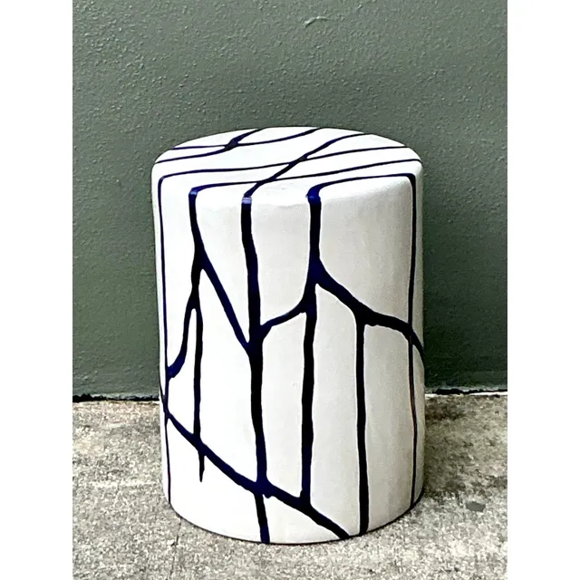 Vintage Boho Glazed Ceramic Low Stool — additional photo 6