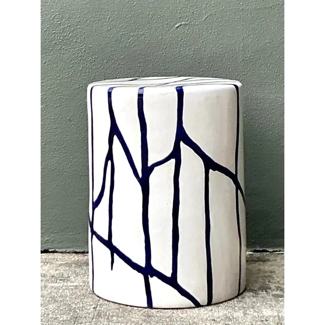 Vintage Boho Glazed Ceramic Low Stool — additional photo 1