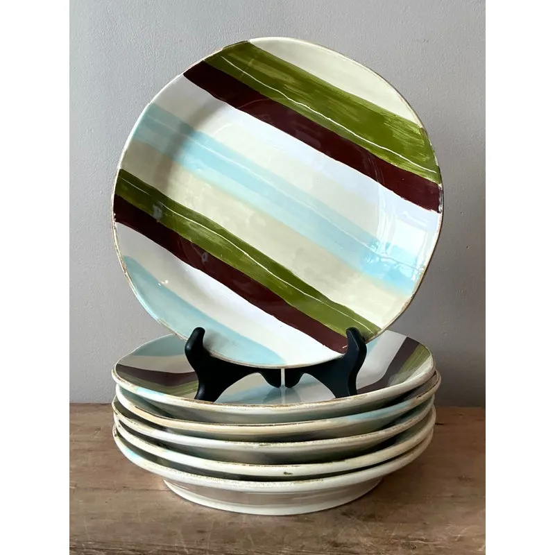 Vintage Italian Vietri Glazed Ceramic Dinner Plates - Set of 6