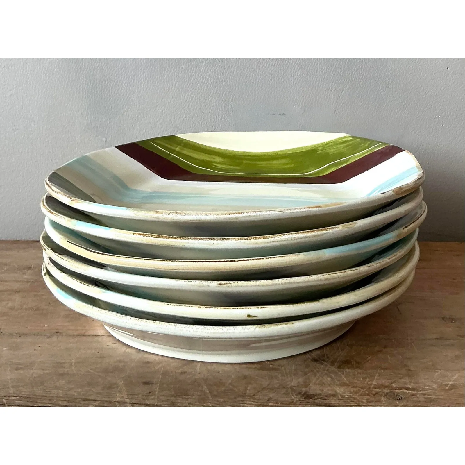 Vintage Italian Vietri Glazed Ceramic Dinner Plates - Set of 6 — additional photo 6