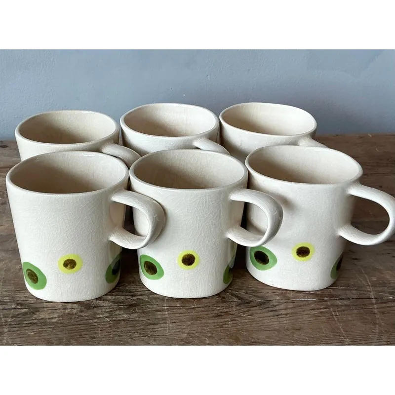 Vintage Boho Glazed Ceramic Polka Dot Coffee Cups. - Set of 6 — additional photo 3