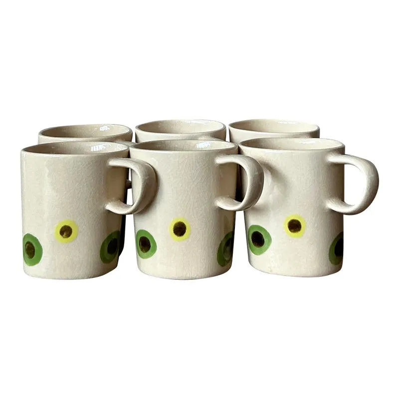 Vintage Boho Glazed Ceramic Polka Dot Coffee Cups. - Set of 6 — additional photo 1