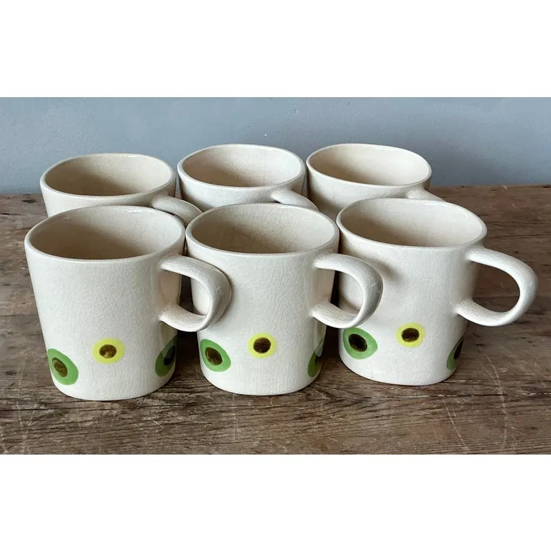 Vintage Boho Glazed Ceramic Polka Dot Coffee Cups. - Set of 6 — additional photo 4