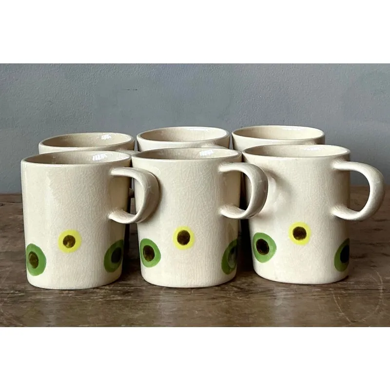 Vintage Boho Glazed Ceramic Polka Dot Coffee Cups. - Set of 6 — additional photo 5
