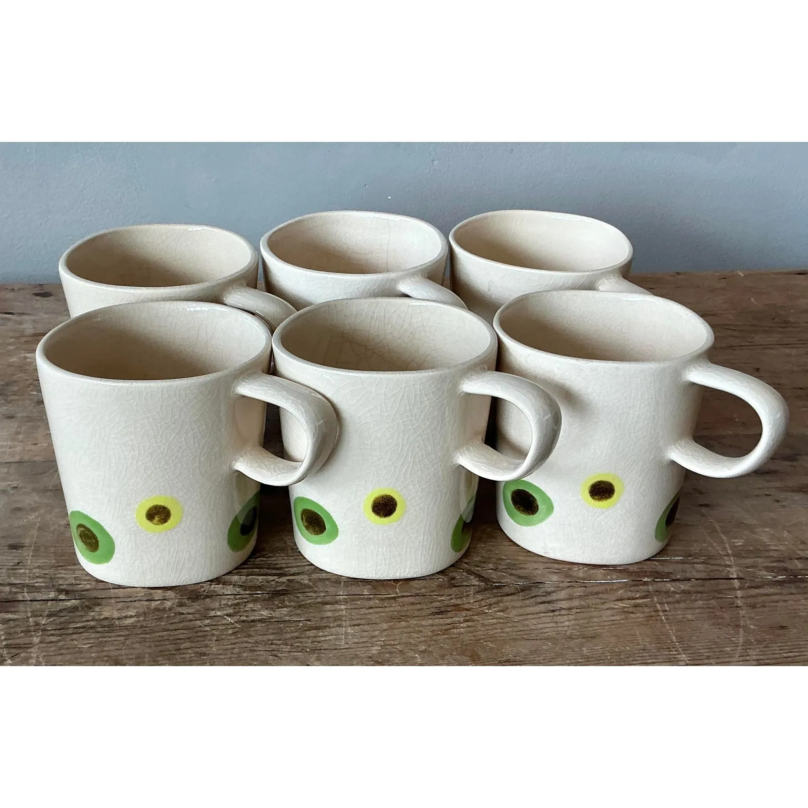 Vintage Boho Glazed Ceramic Polka Dot Coffee Cups. - Set of 6 — additional photo 6