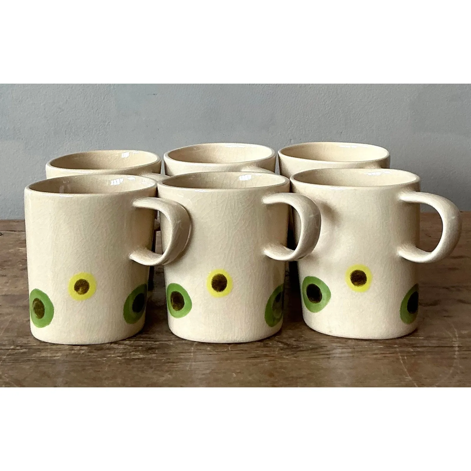 Vintage Boho Glazed Ceramic Polka Dot Coffee Cups. - Set of 6 — additional photo 8