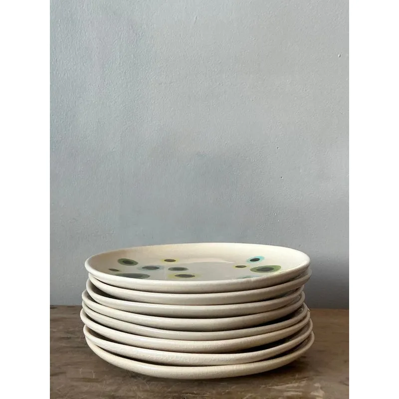 Vintage Boho Glazed Ceramic Polka Dot Plates - Set of 8 — additional photo 1
