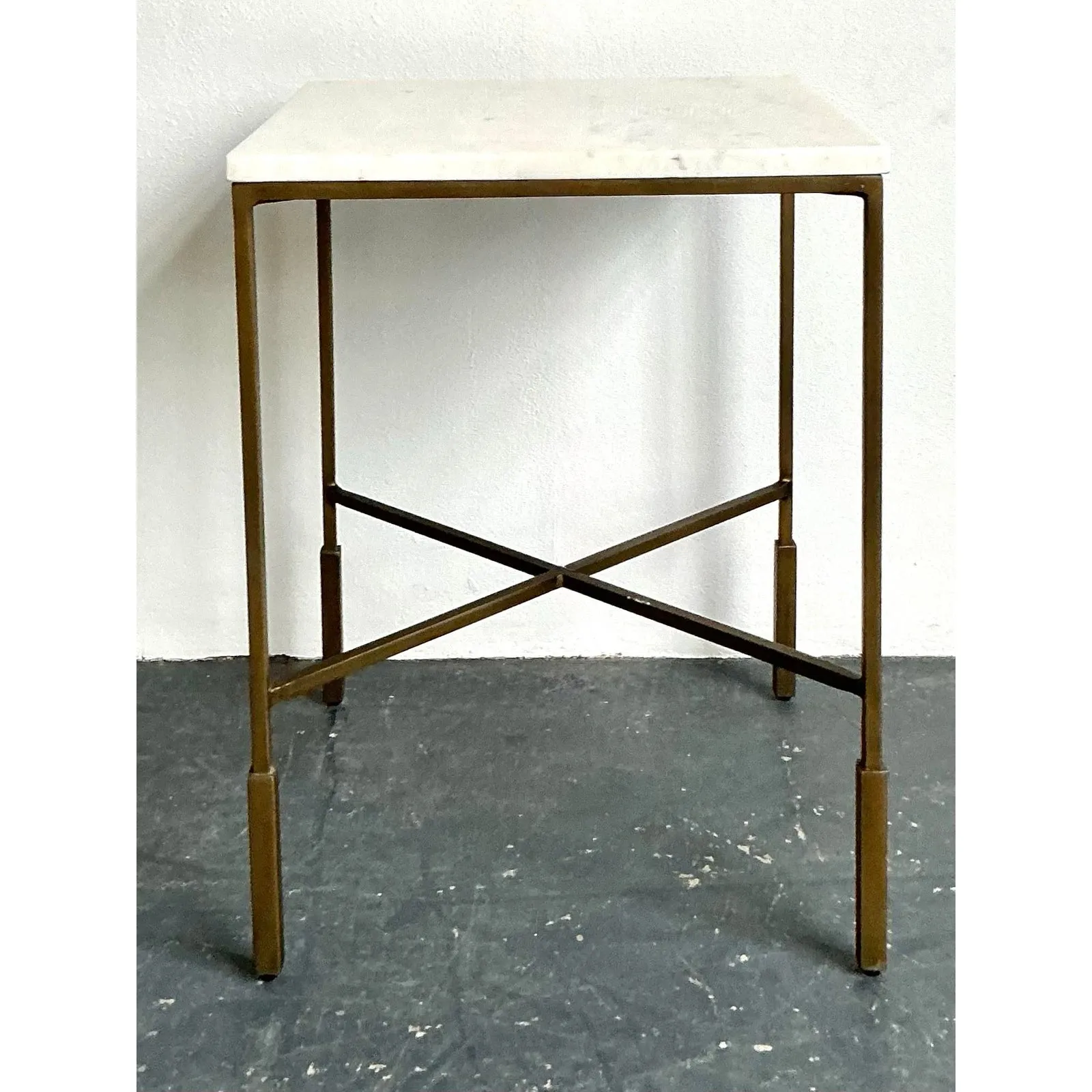 Vintage Boho Mecox Stone Top Side Table — additional photo 8