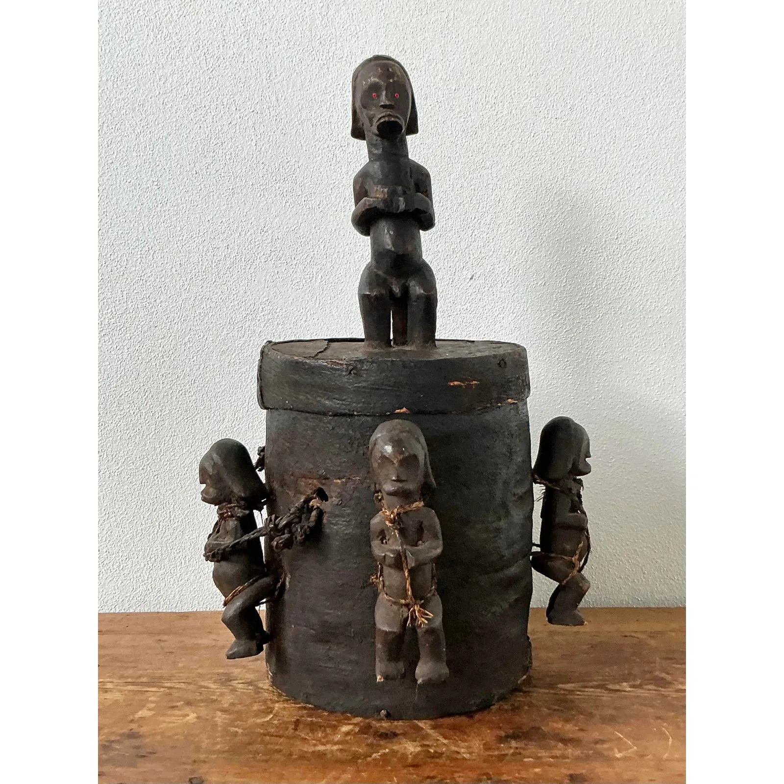 Vintage Boho Carved Figure Tribal Lidded Pot — additional photo 4