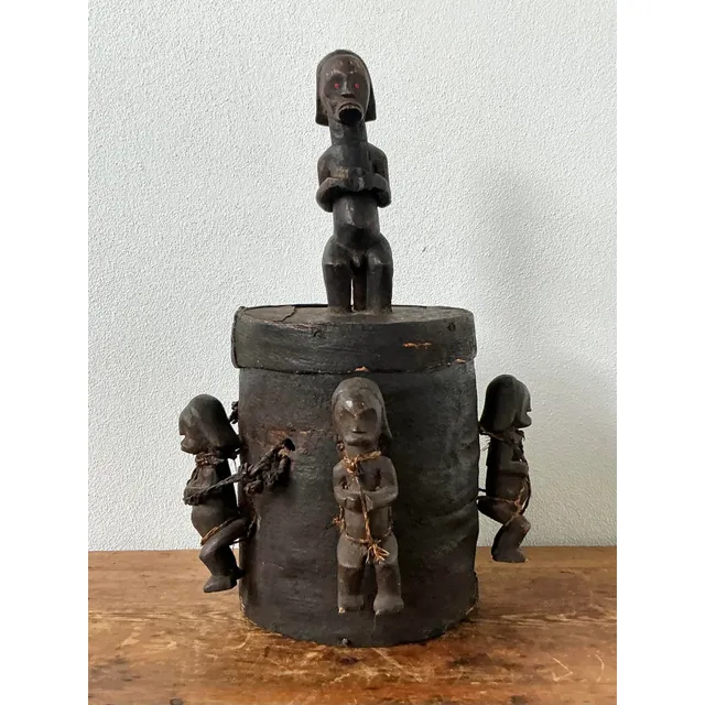 Vintage Boho Carved Figure Tribal Lidded Pot — additional photo 4