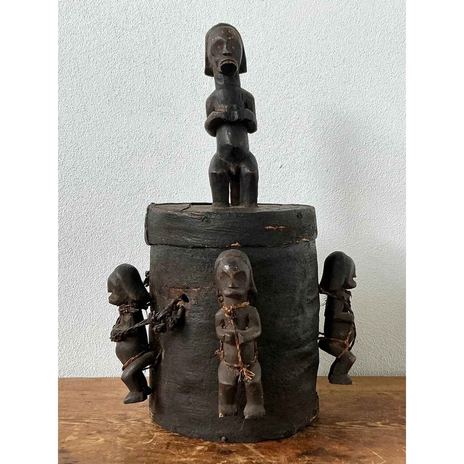 Vintage Boho Carved Figure Tribal Lidded Pot — additional photo 5