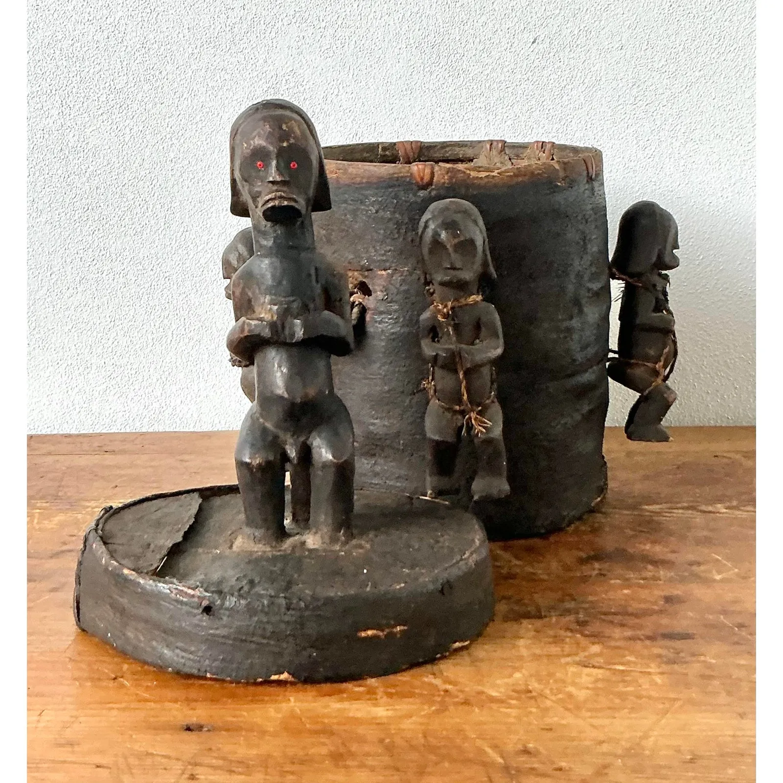 Vintage Boho Carved Figure Tribal Lidded Pot — additional photo 6