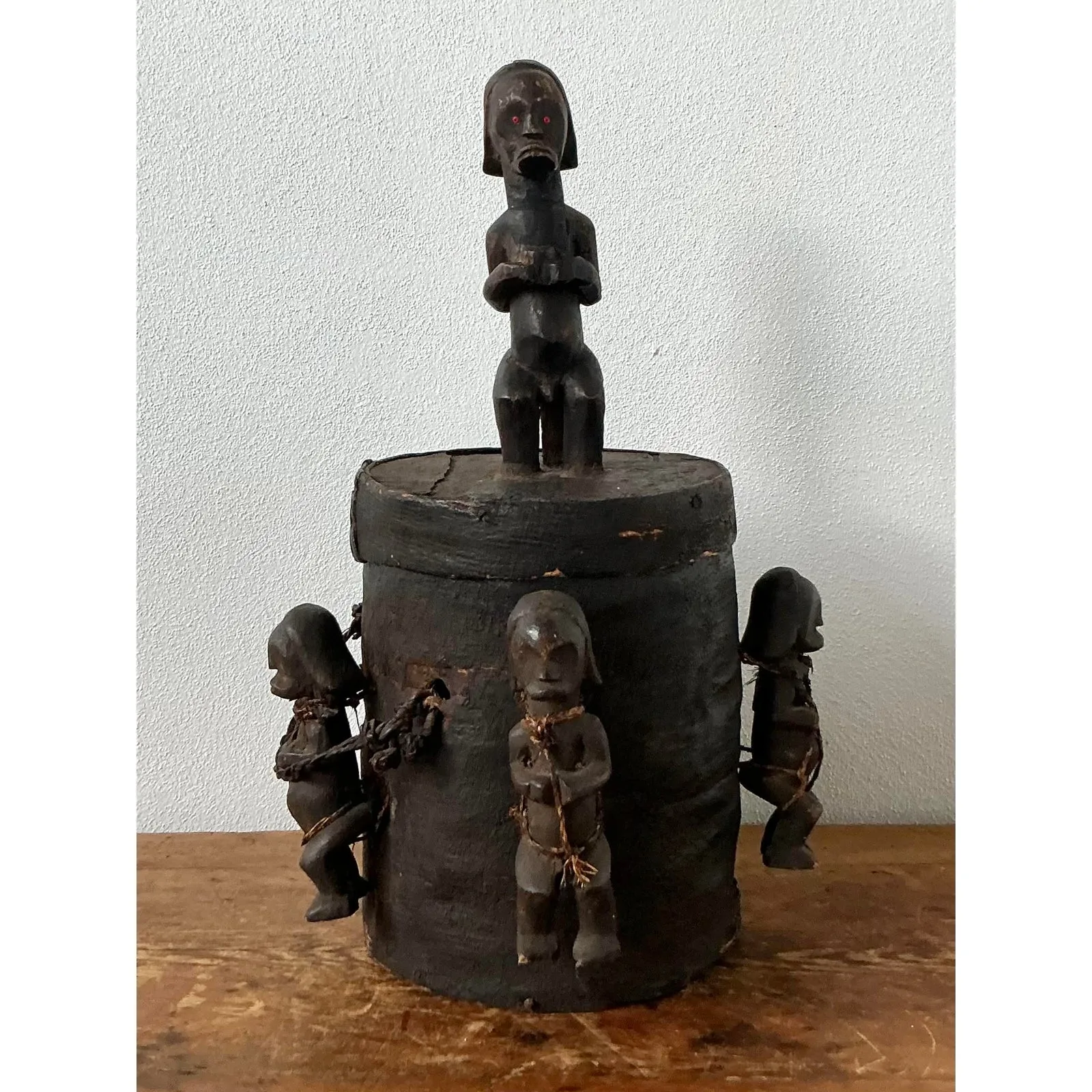 Vintage Boho Carved Figure Tribal Lidded Pot — additional photo 7
