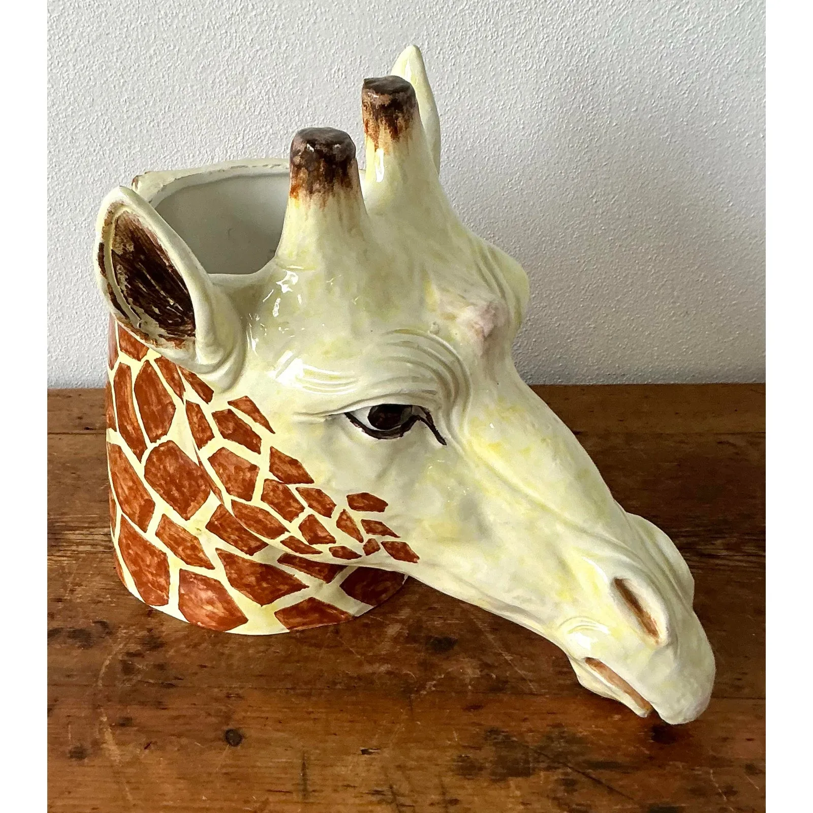 Vintage Italian Glazed Ceramic Giraffe Cache Pot — additional photo 1