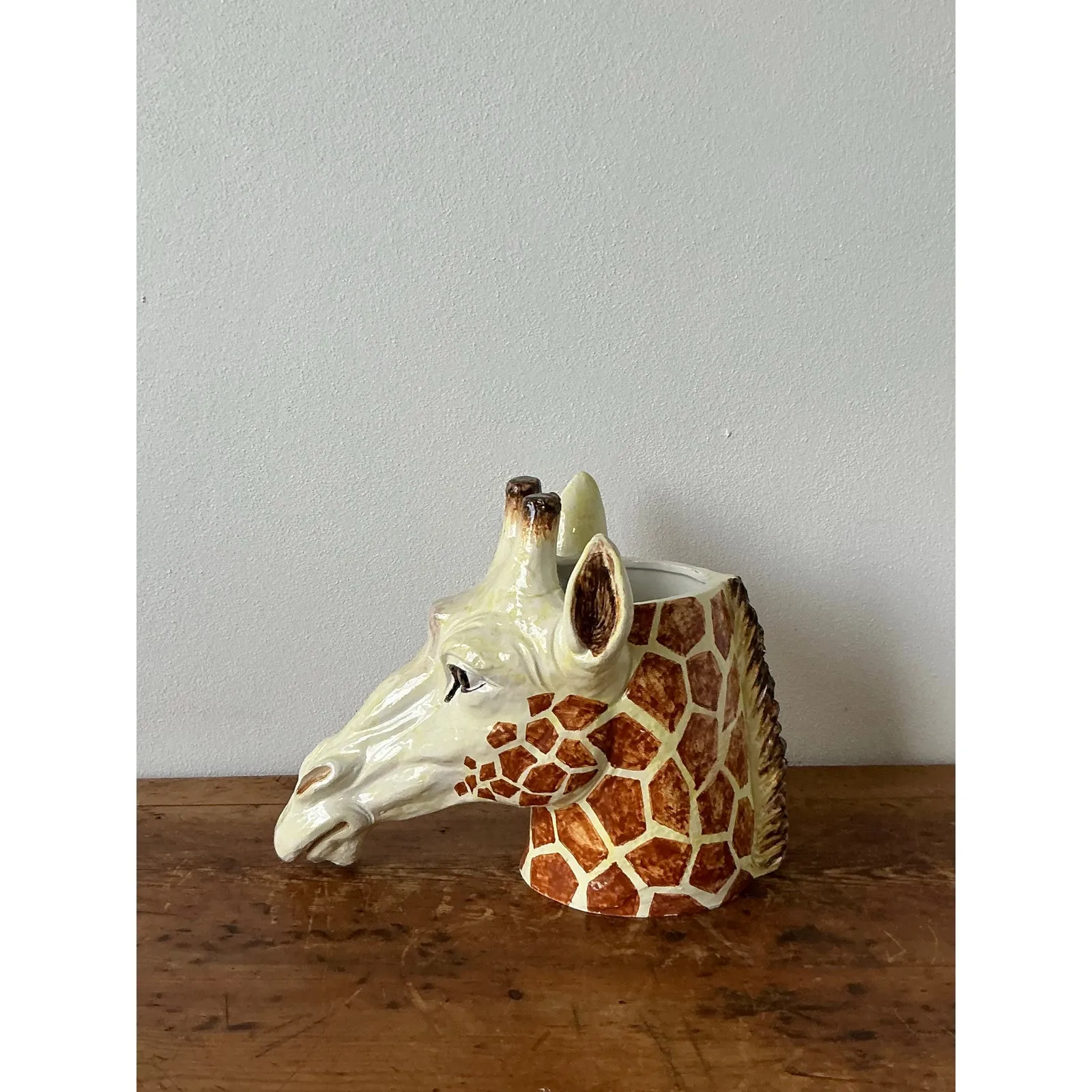 Vintage Italian Glazed Ceramic Giraffe Cache Pot — additional photo 2