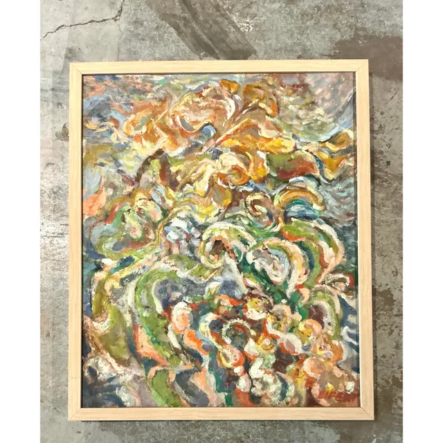 Vintage Boho Original Abstract Oil on Canvas - Canvas, 25.5W x 30.75H — additional photo 1