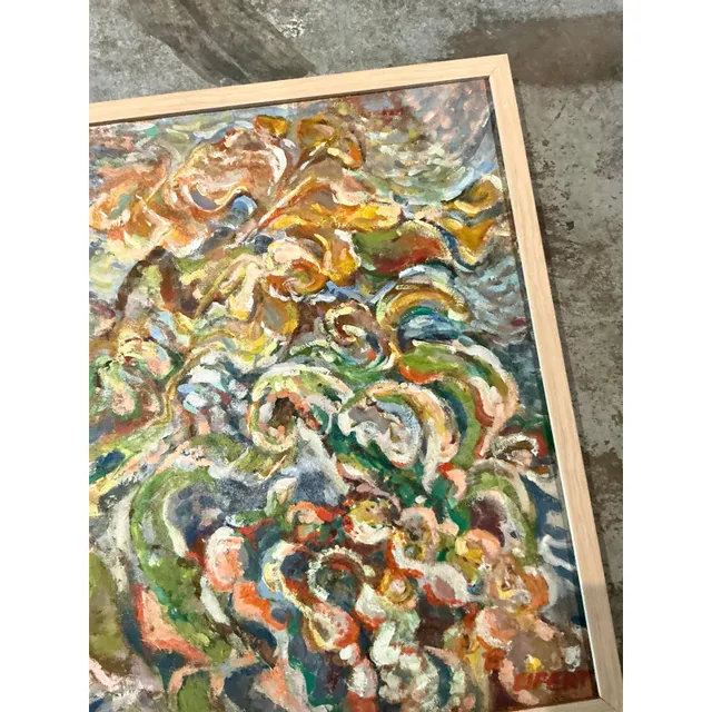 Vintage Boho Original Abstract Oil on Canvas - Canvas, 25.5W x 30.75H — additional photo 3