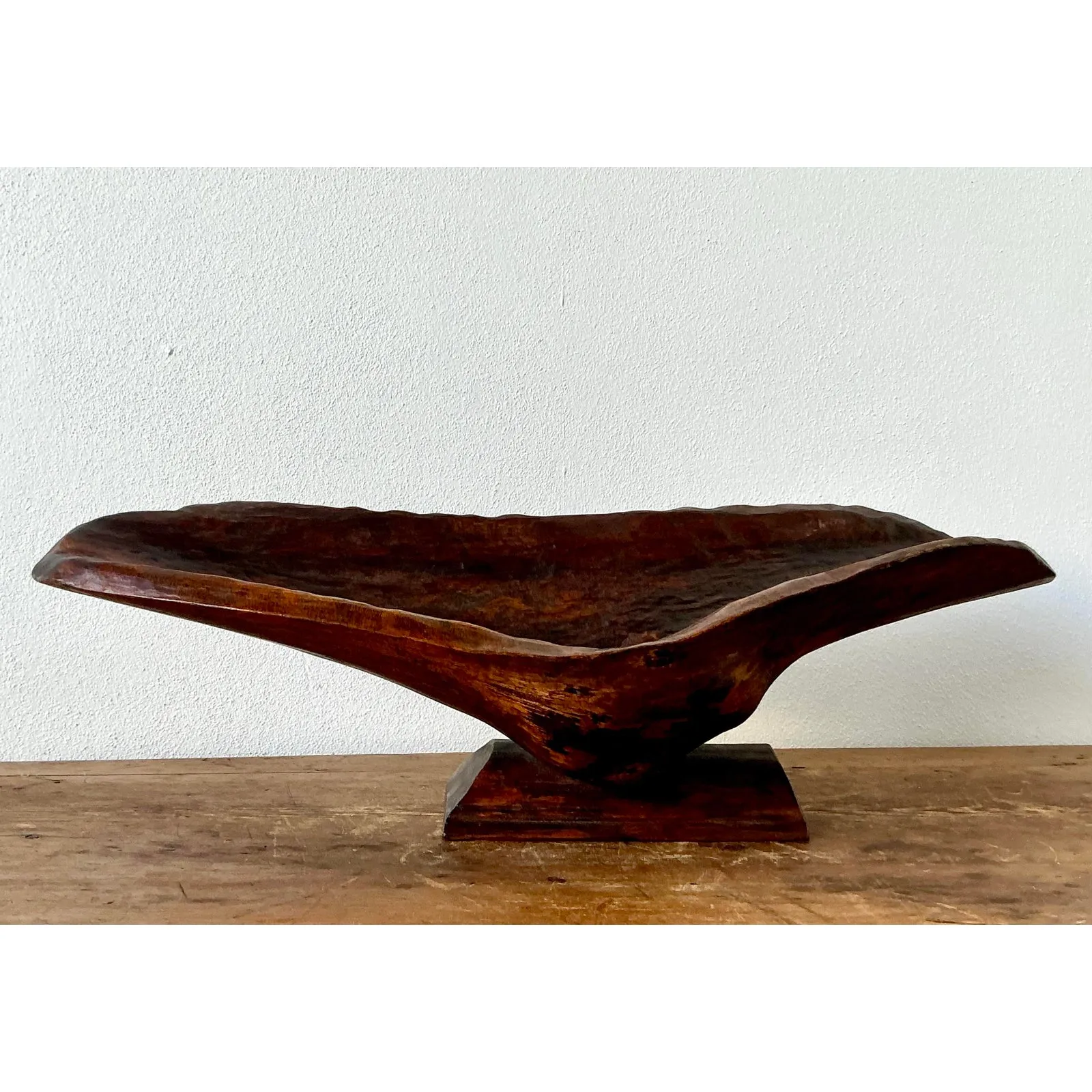 Vintage Boho Carved Biomorphic Wood Bowl — additional photo 2