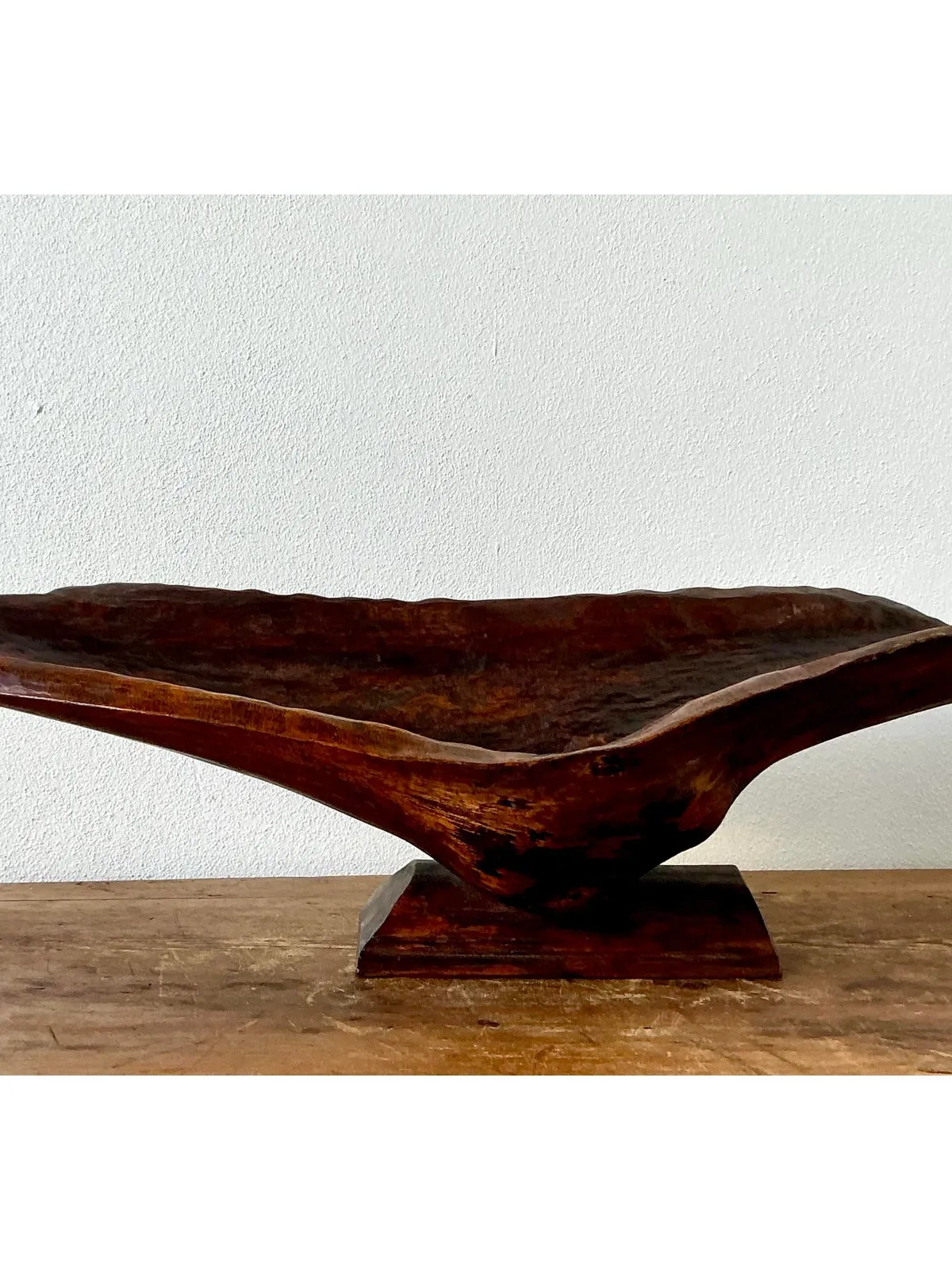 Vintage Boho Carved Biomorphic Wood Bowl - Detail view