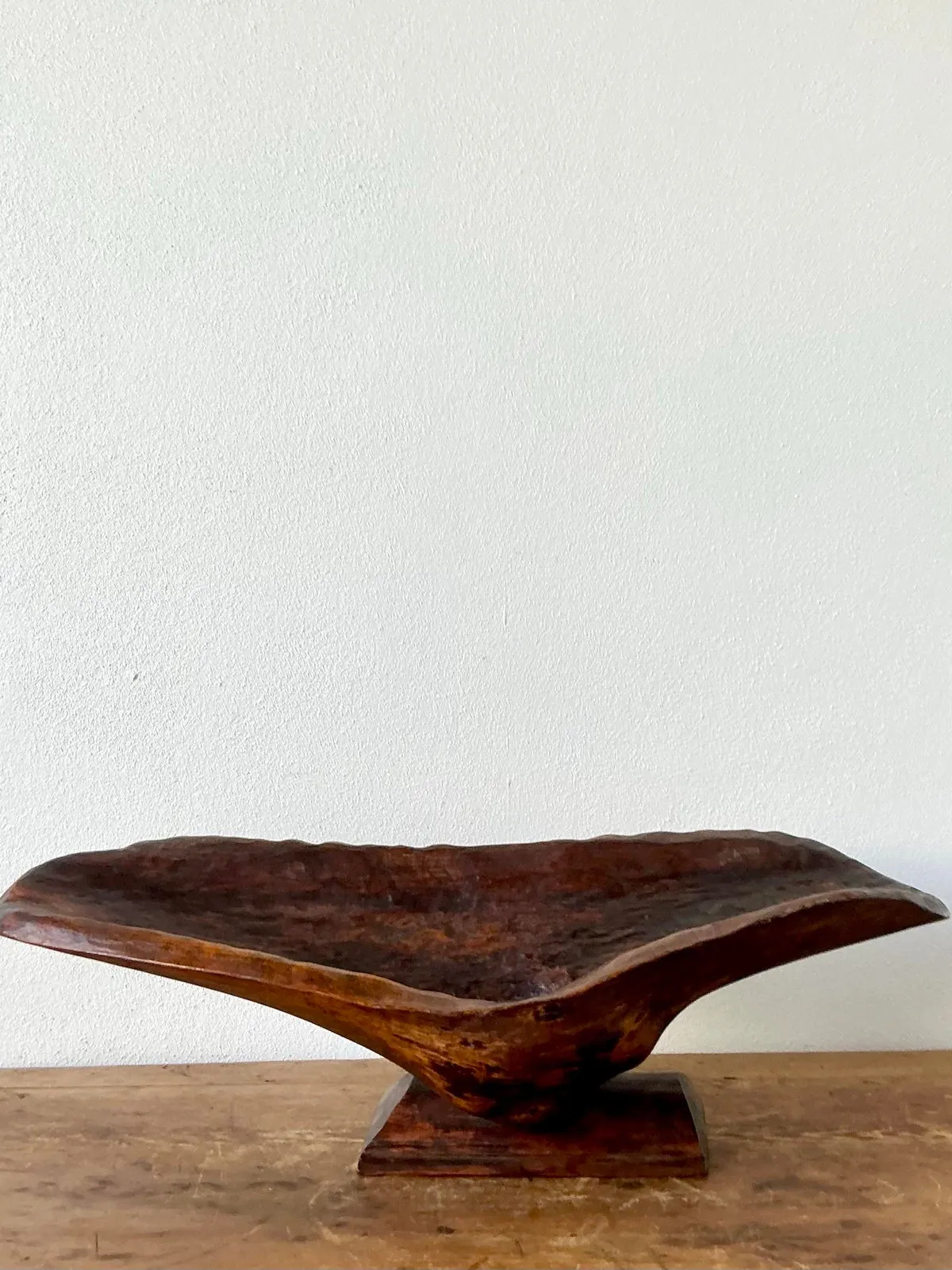 Vintage Boho Carved Biomorphic Wood Bowl - Interior view