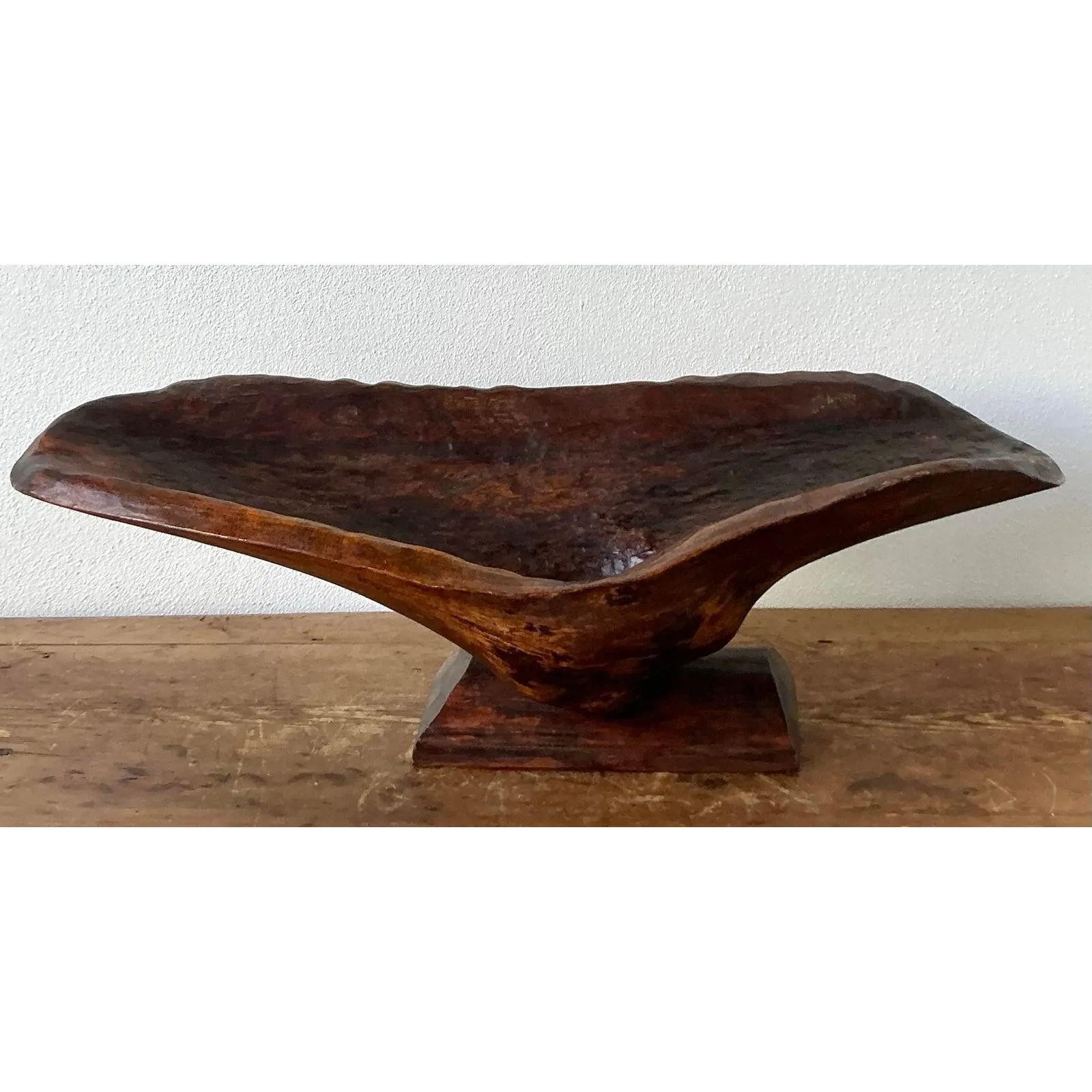 Vintage Boho Carved Biomorphic Wood Bowl — additional photo 3
