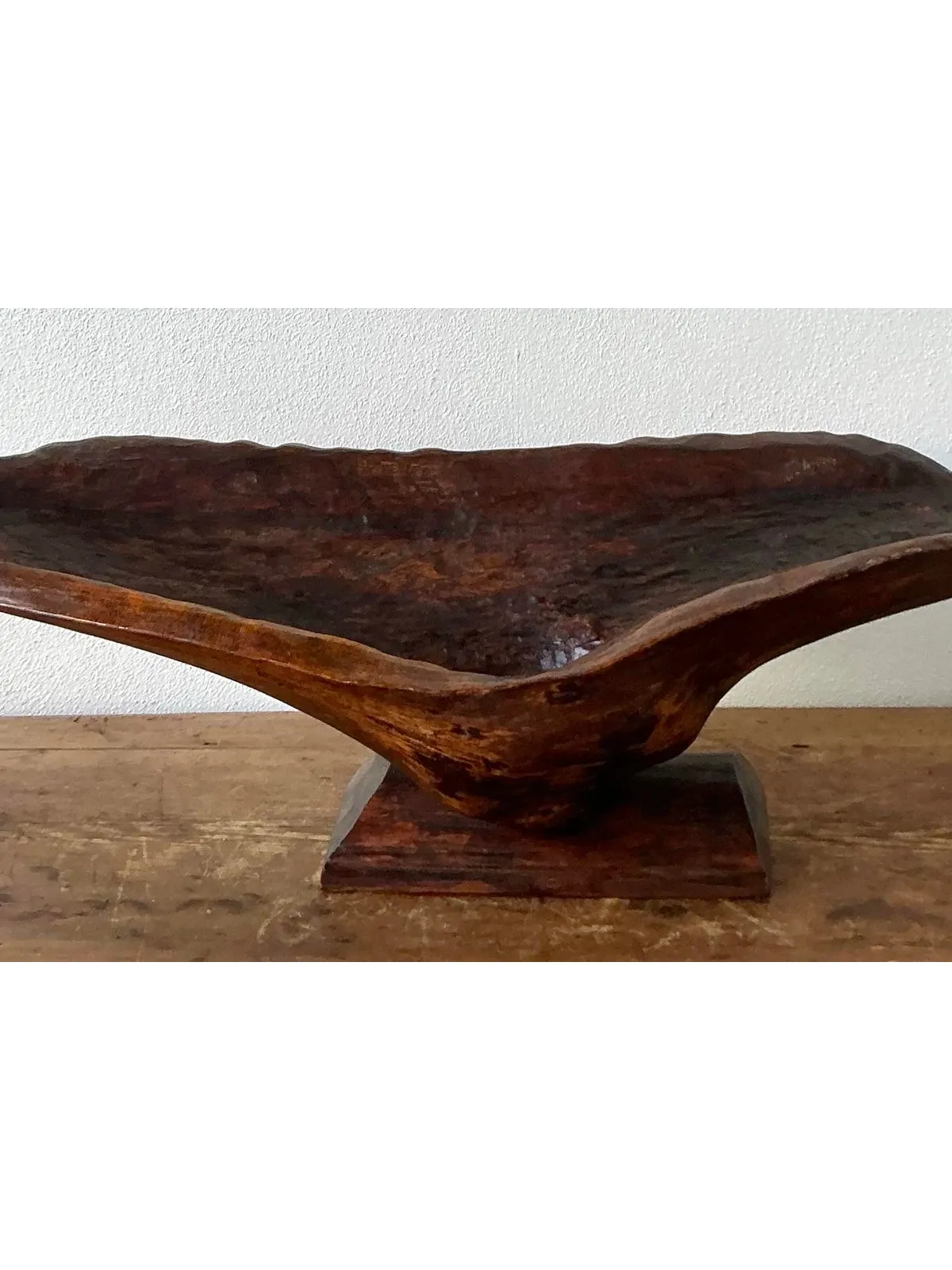 Vintage Boho Carved Biomorphic Wood Bowl - Side view