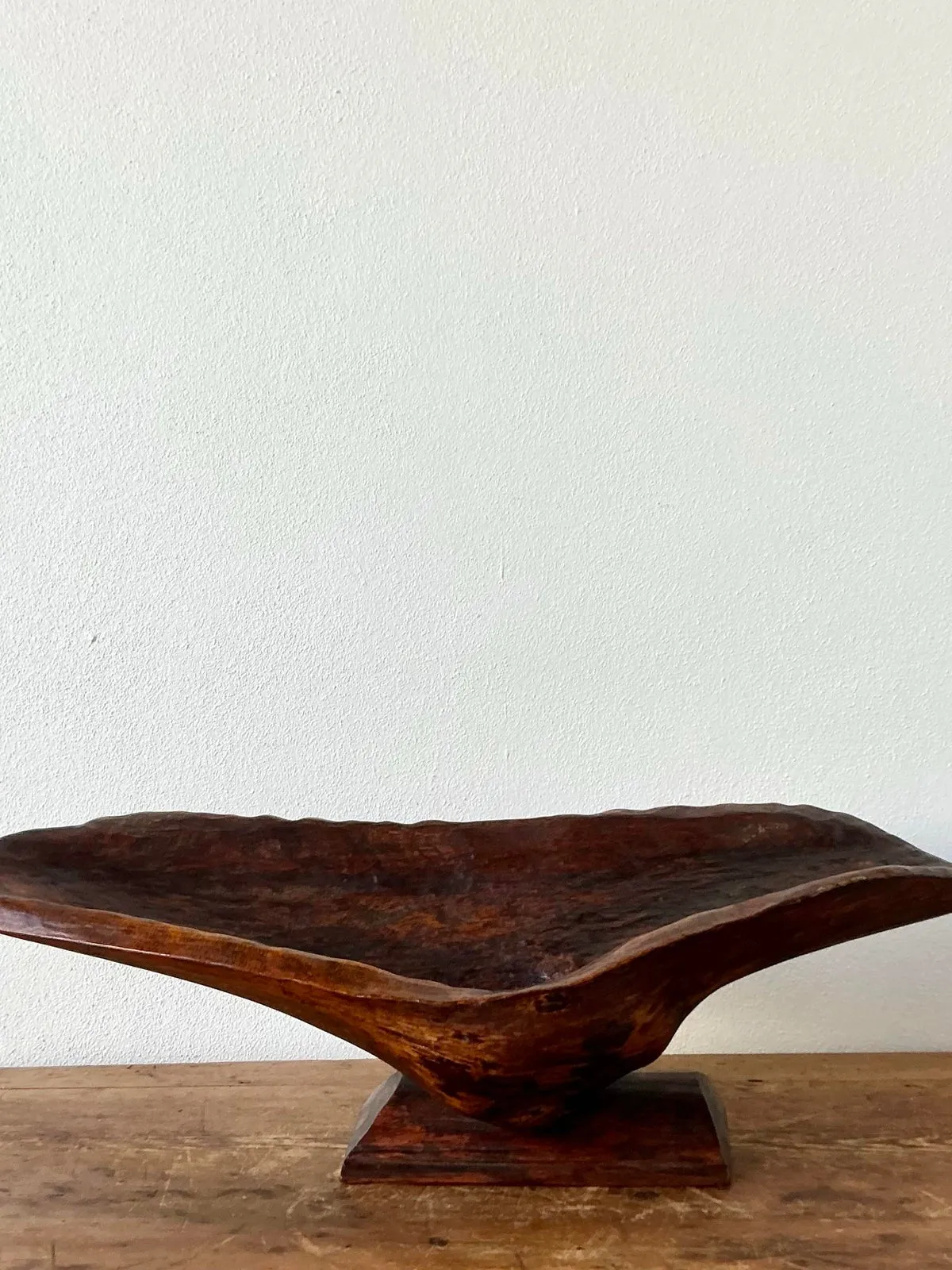 Vintage Boho Carved Biomorphic Wood Bowl - Top view