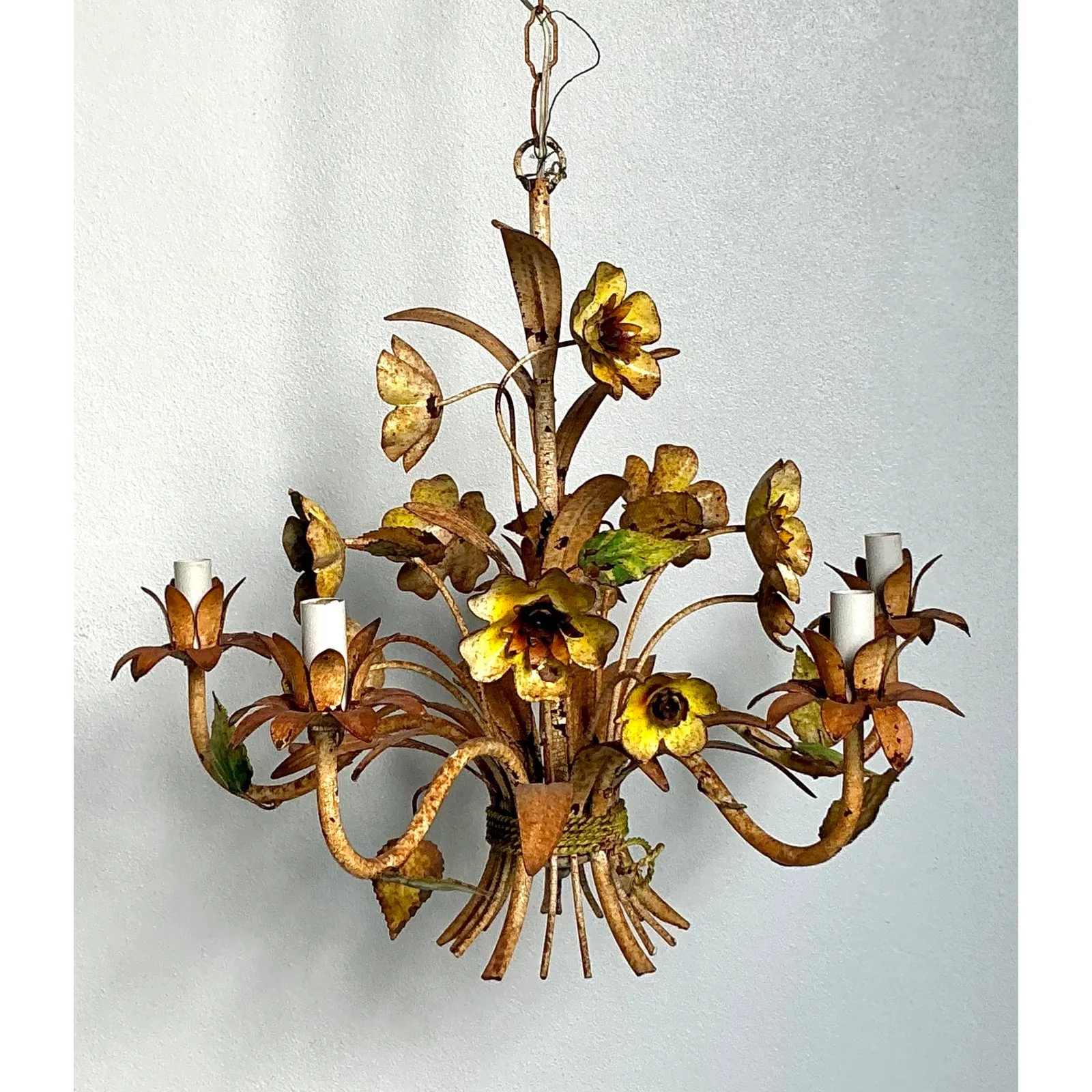 Vintage Boho Patinated Tole Chandelier — additional photo 1