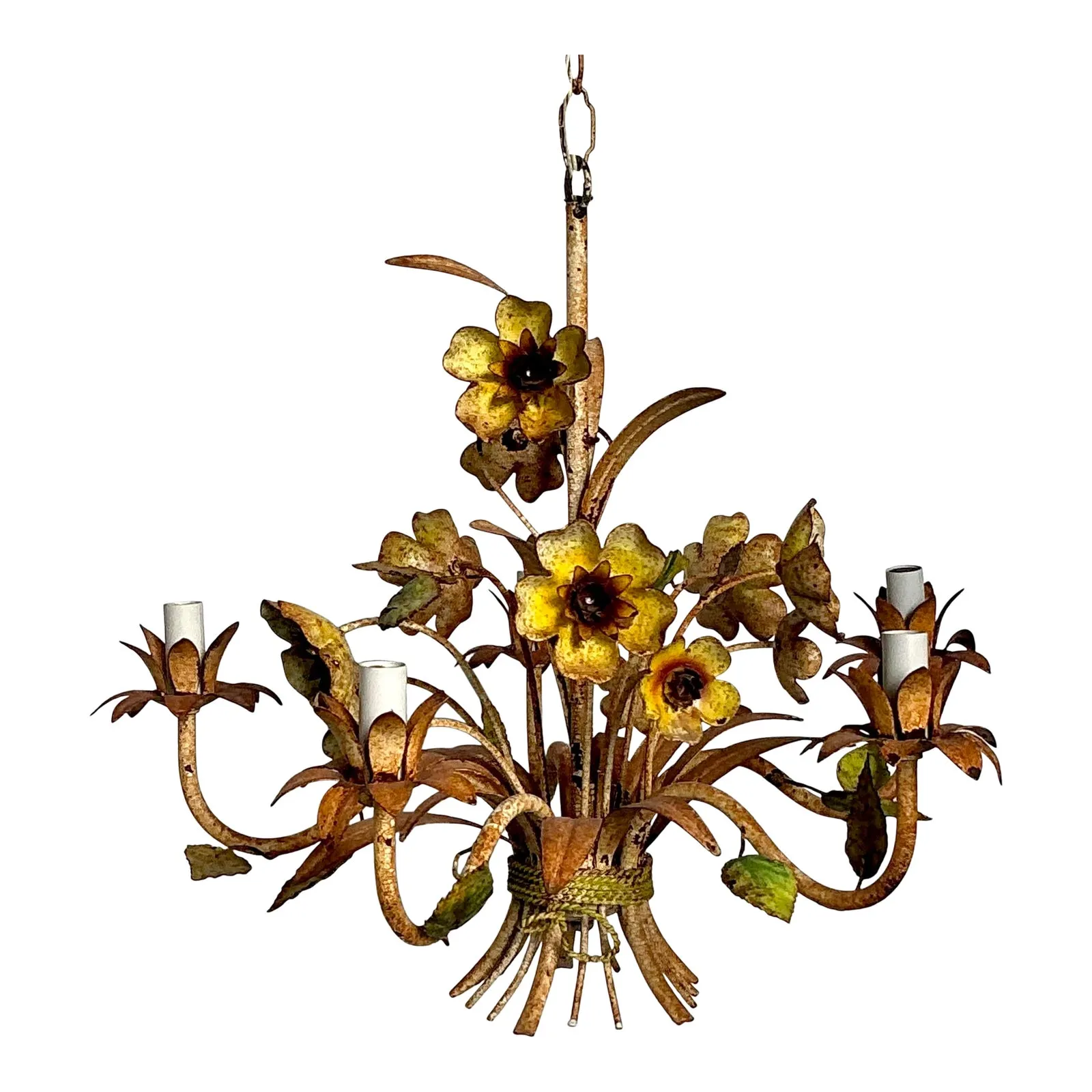 Vintage Boho Patinated Tole Chandelier — additional photo 8