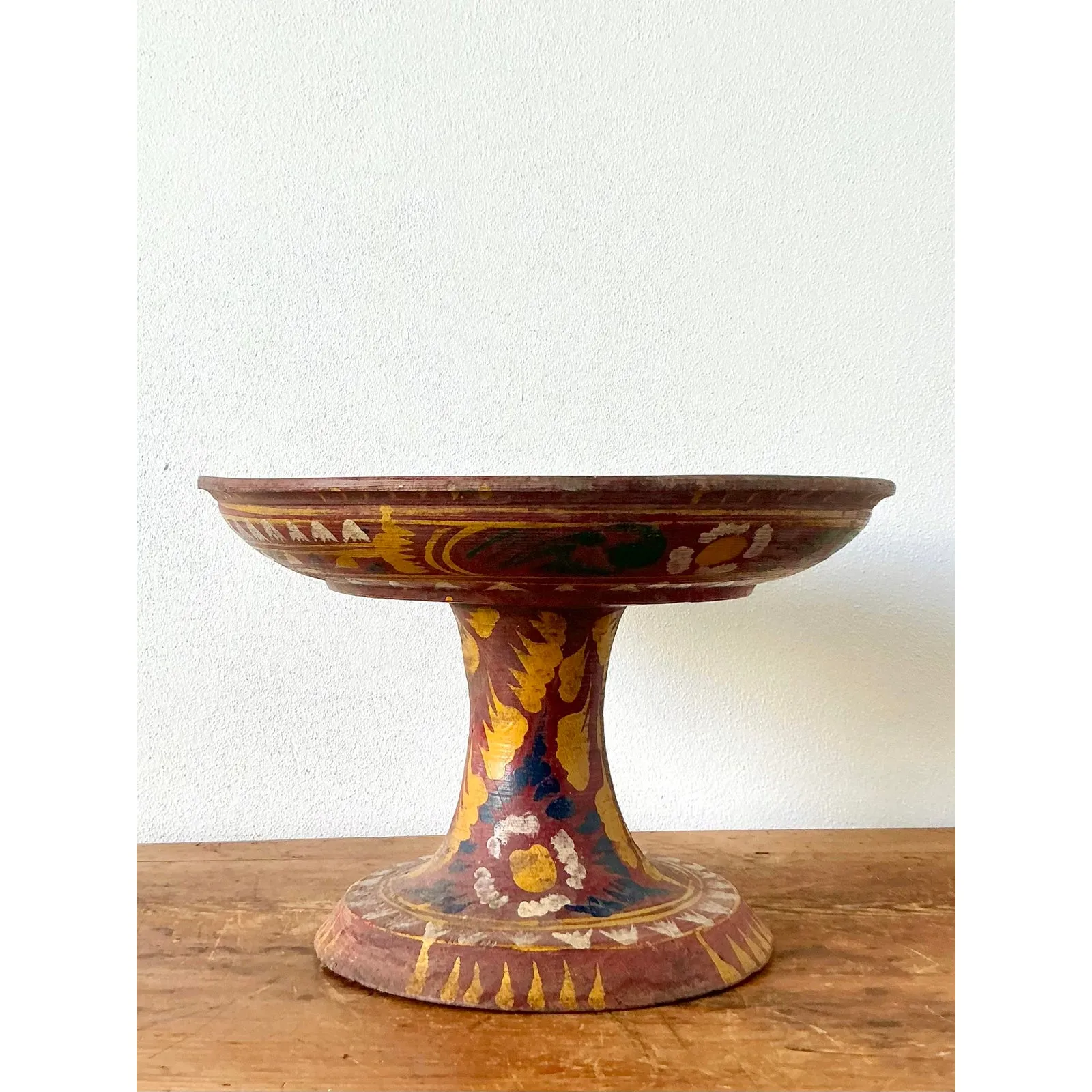 Vintage Boho Bali Dulang Painted Wooden Offering Tray — additional photo 1