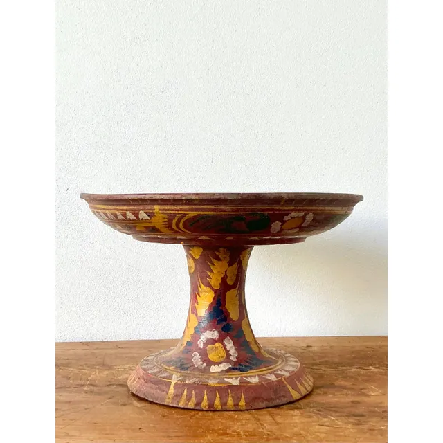 Vintage Boho Bali Dulang Painted Wooden Offering Tray — additional photo 1