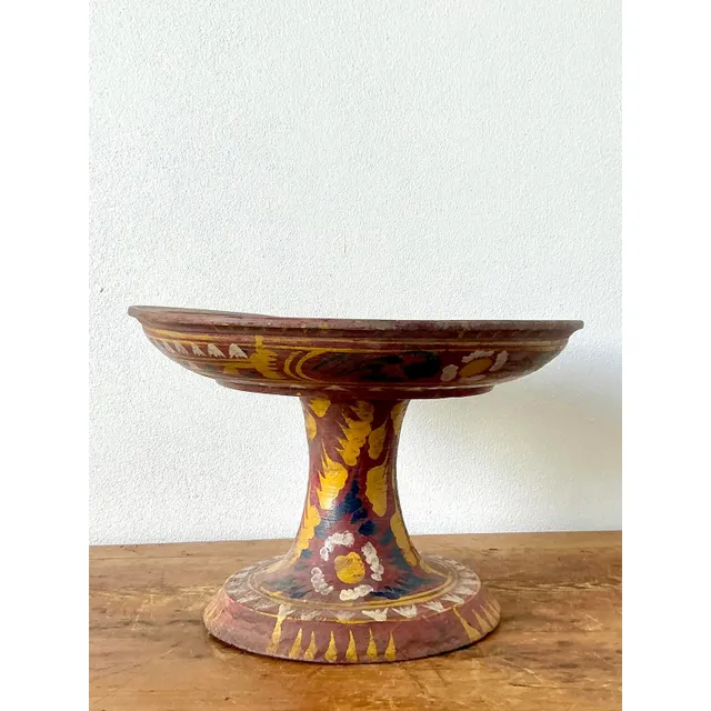 Vintage Boho Bali Dulang Painted Wooden Offering Tray — additional photo 3