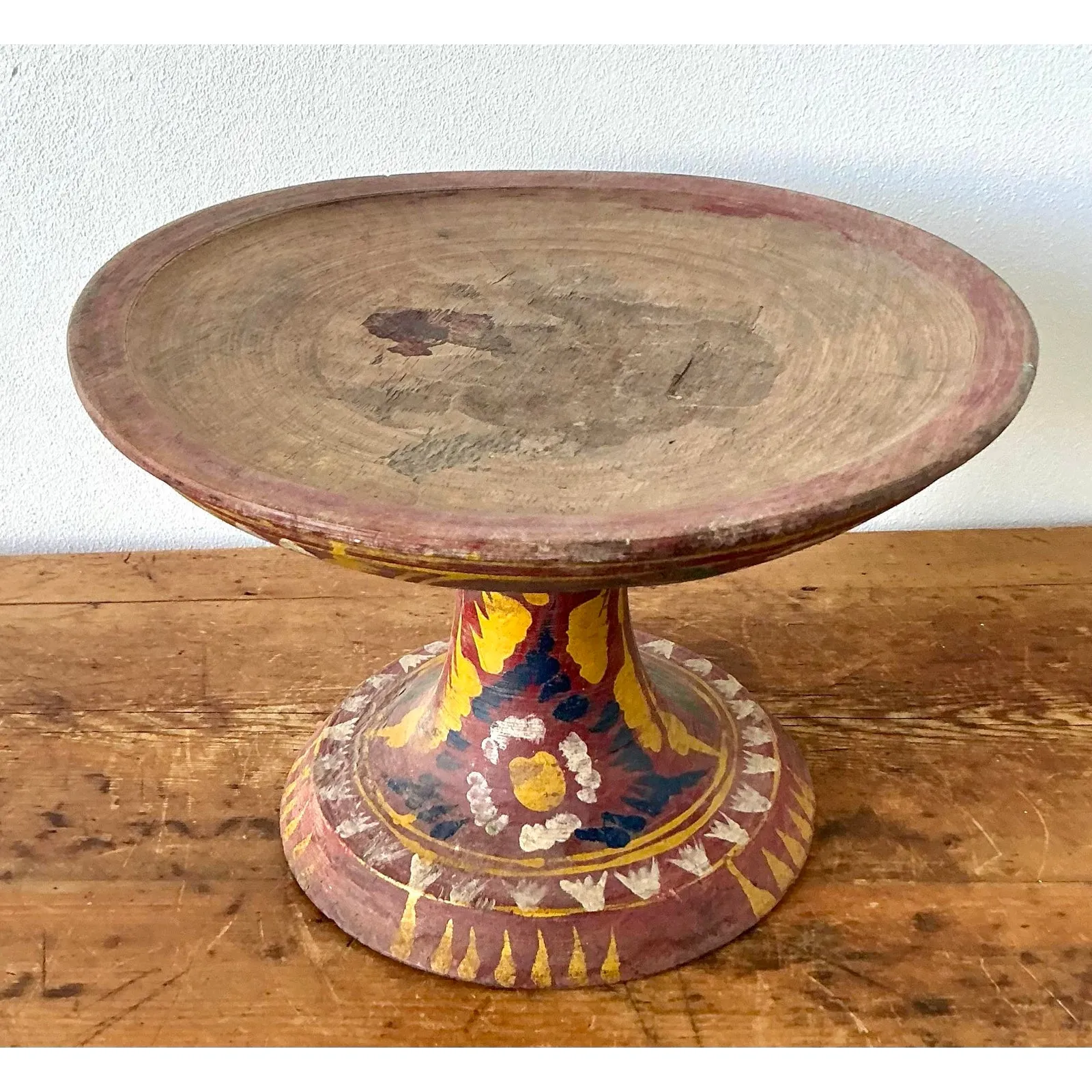 Vintage Boho Bali Dulang Painted Wooden Offering Tray — additional photo 5