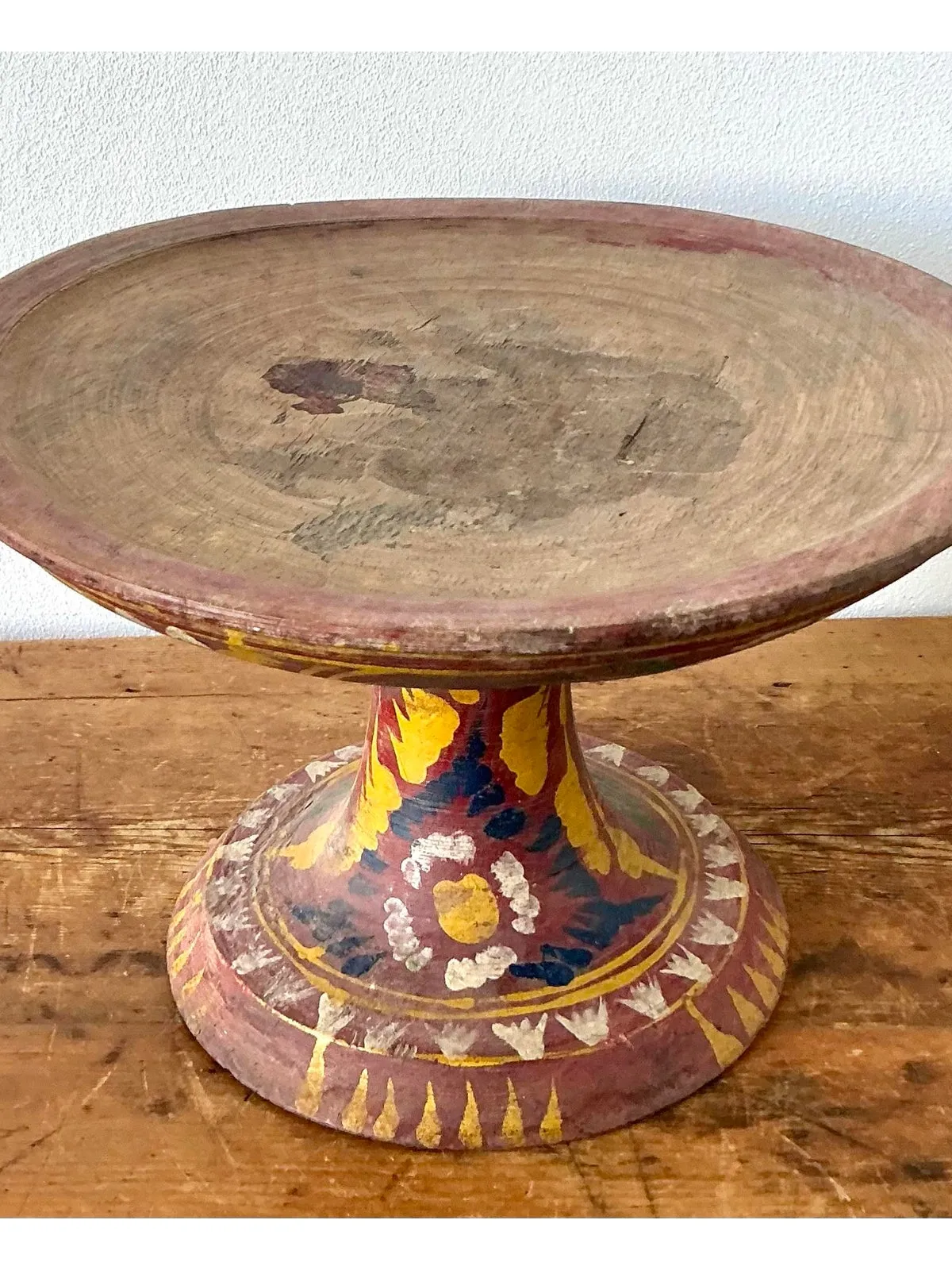 Vintage Boho Bali Dulang Painted Wooden Offering Tray — additional photo 4
