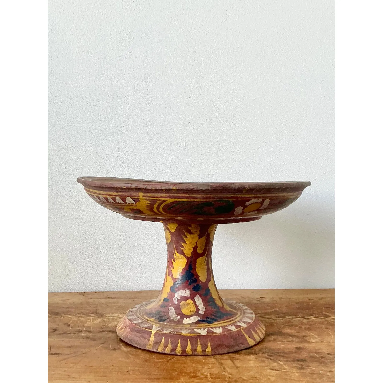 Vintage Boho Bali Dulang Painted Wooden Offering Tray — additional photo 8