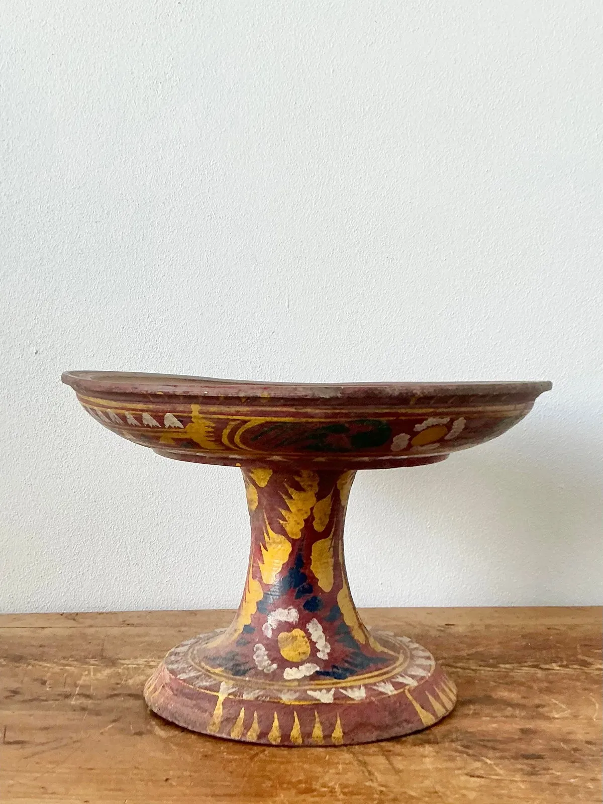 Vintage Boho Bali Dulang Painted Wooden Offering Tray — additional photo 7