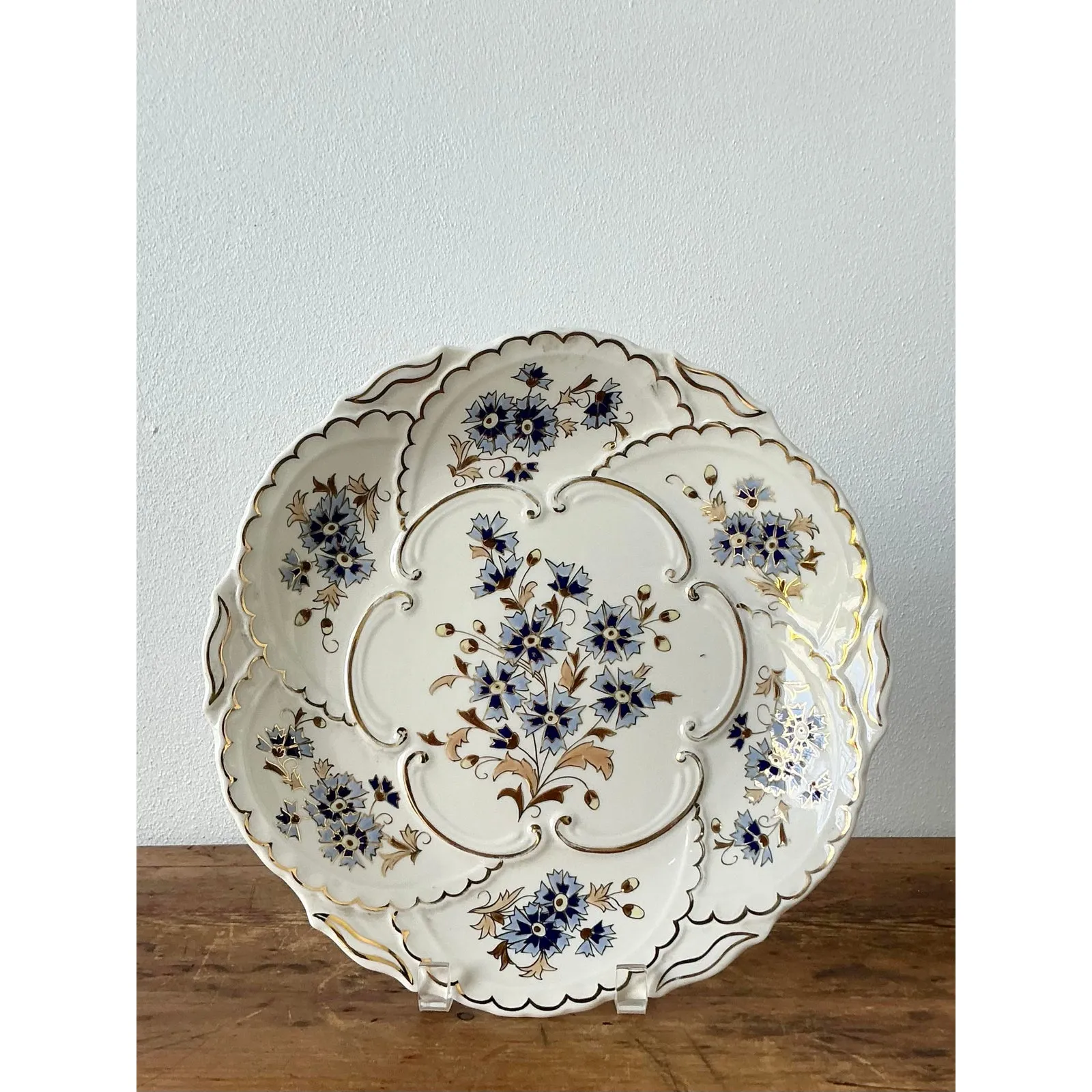Vintage Hungarian Gilt Tipped Floral Ceramic Serving Plate — additional photo 5