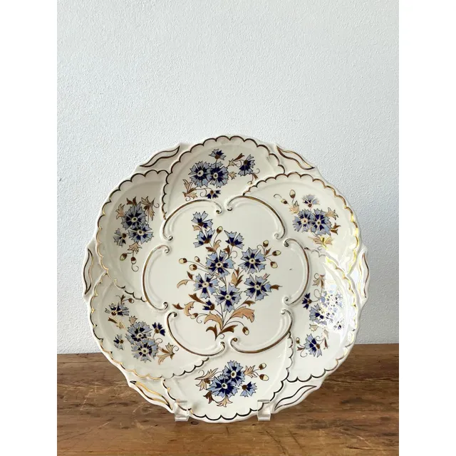 Vintage Hungarian Gilt Tipped Floral Ceramic Serving Plate — additional photo 6