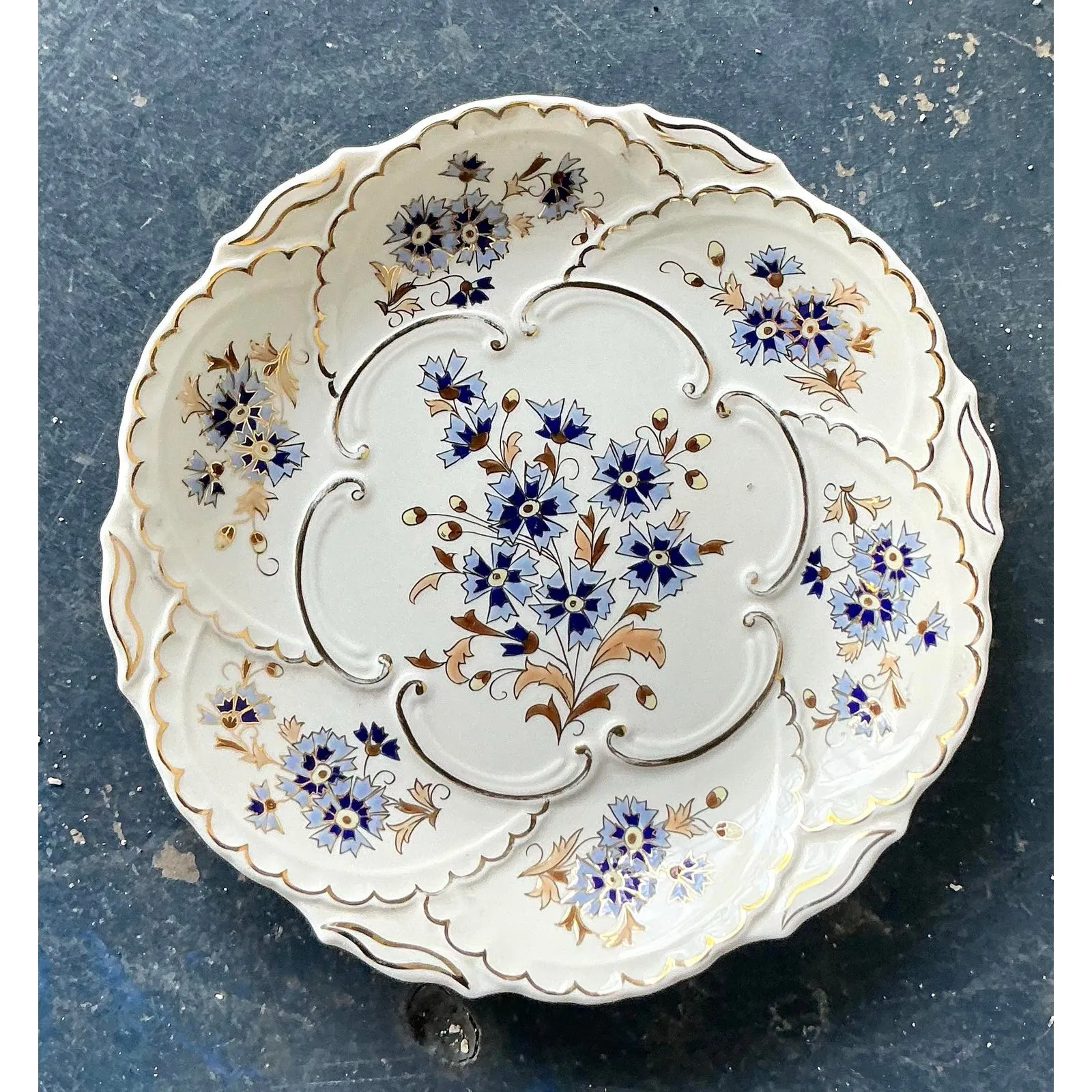 Vintage Hungarian Gilt Tipped Floral Ceramic Serving Plate — additional photo 3