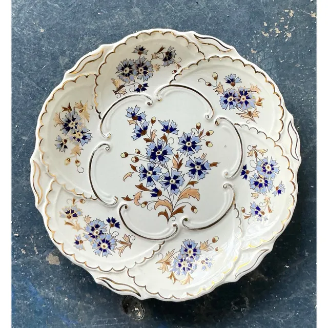 Vintage Hungarian Gilt Tipped Floral Ceramic Serving Plate — additional photo 3